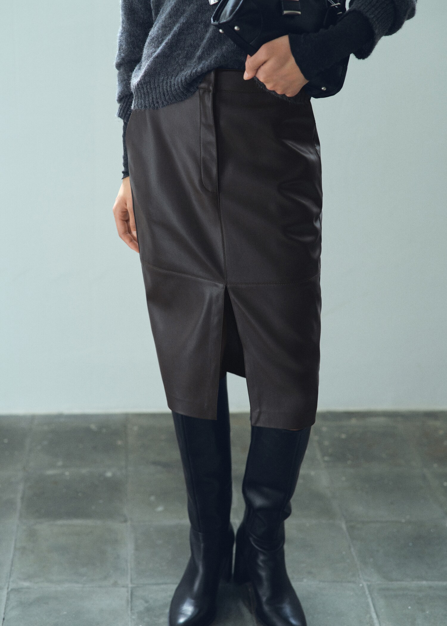 Leather-effect pencil skirt - Medium plane