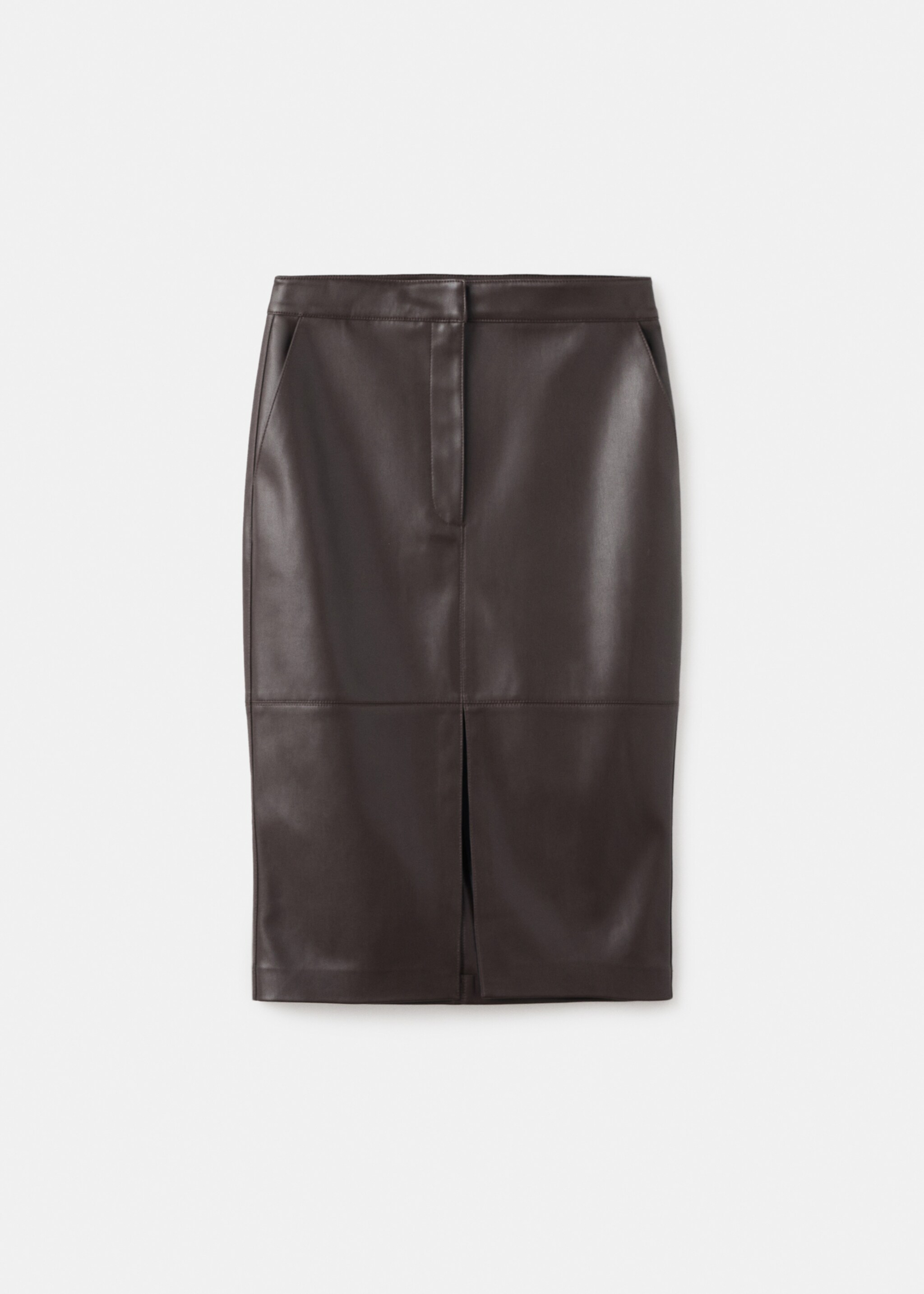 Leather-effect pencil skirt - Article without model, Chocolate. Ref: 17075975-00.