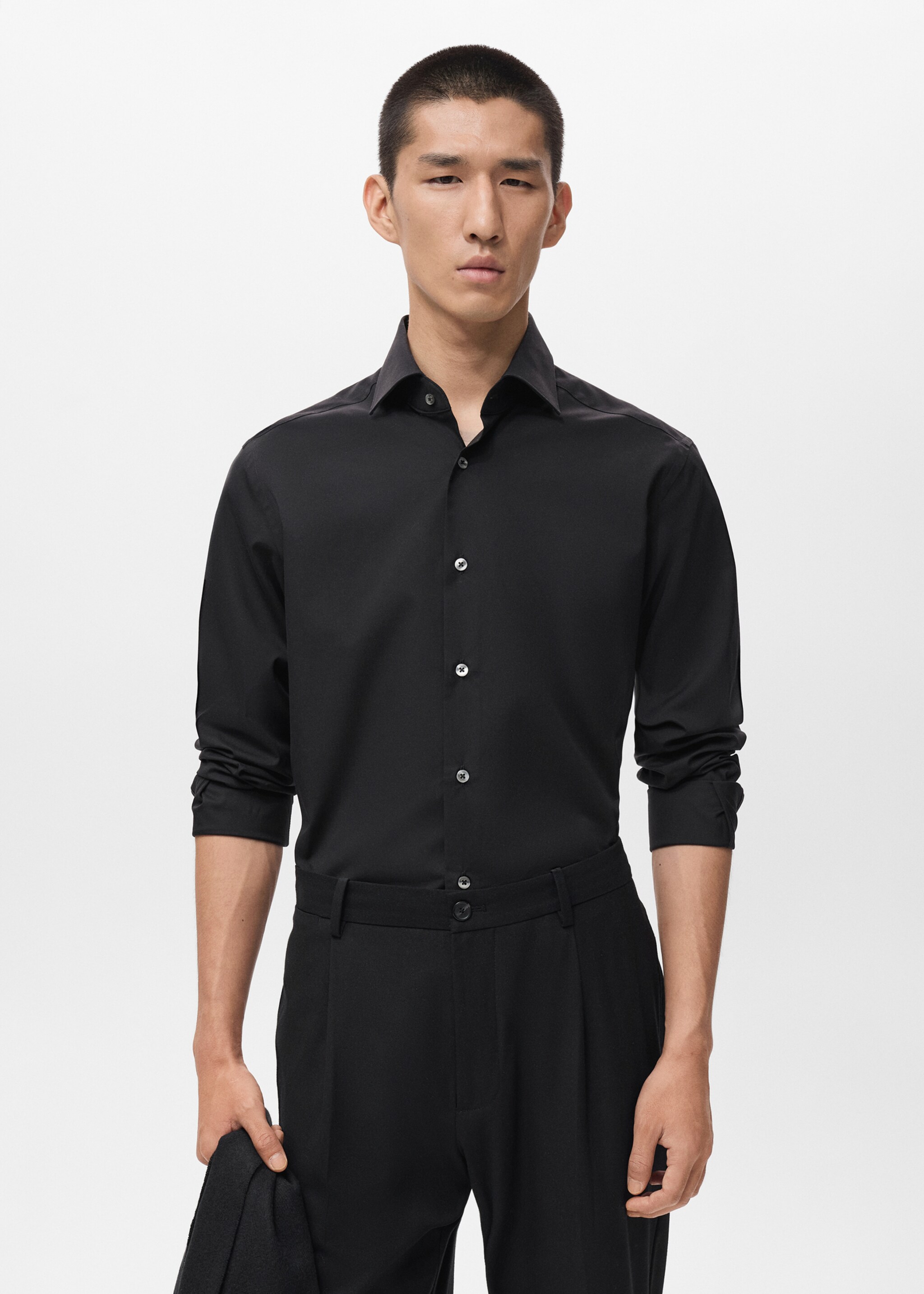 Camisa 100% algodón regular fit - Plano medio, Negro. Ref: 17075979-00.
