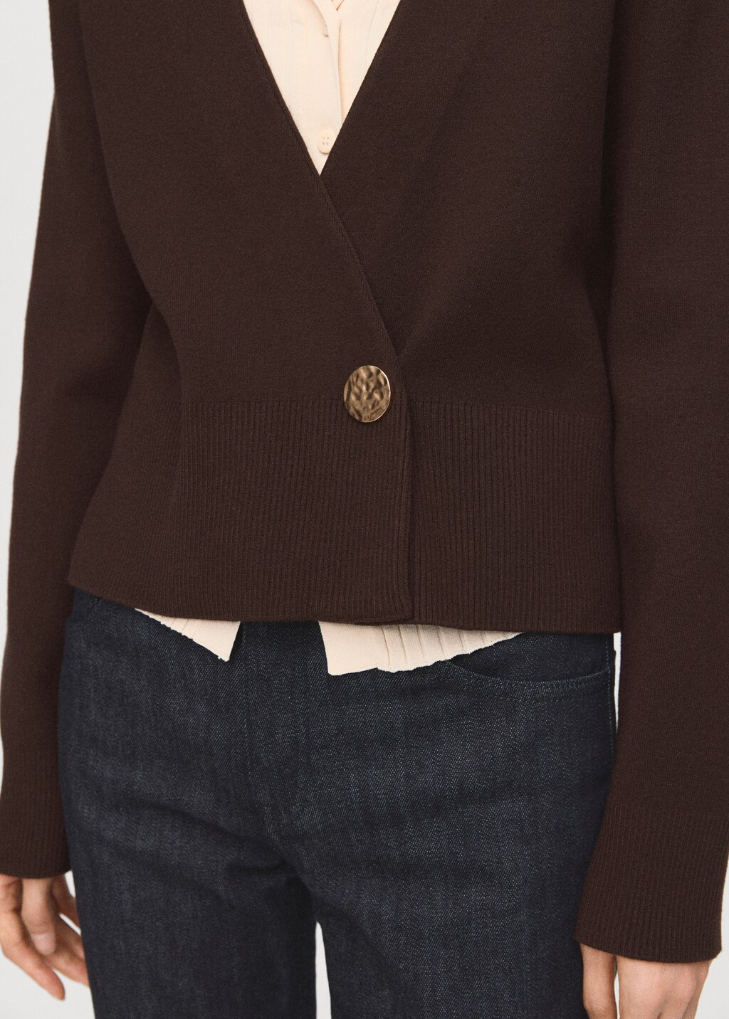 Mango Cross-over cardigan with jewel button