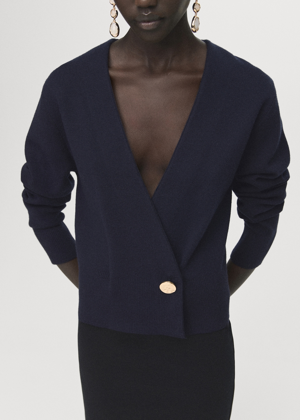 Cross-over cardigan with jewel button