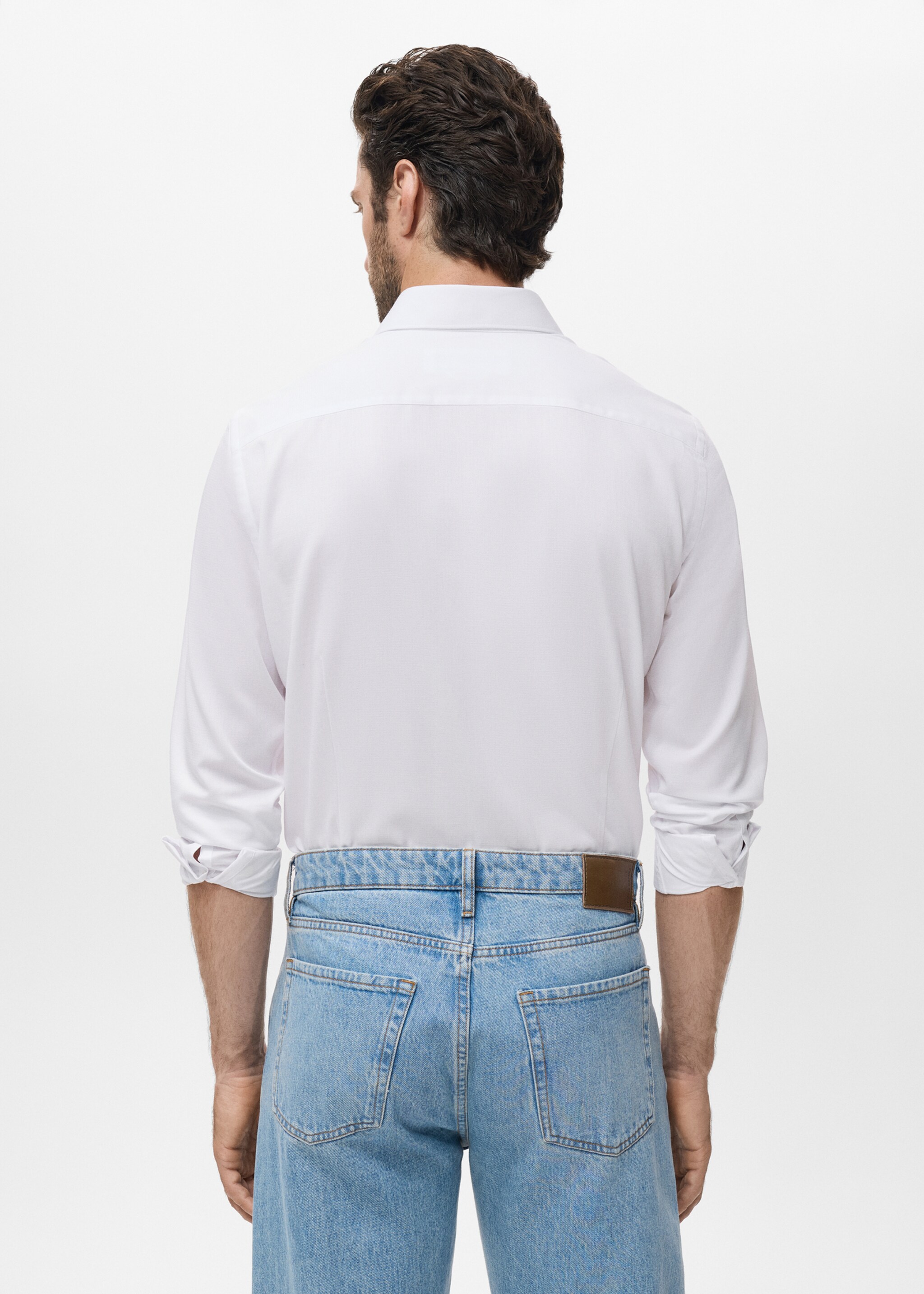 Camisa algodón slim fit - Reverso del artículo, Blanco. Ref: 17075984-00.