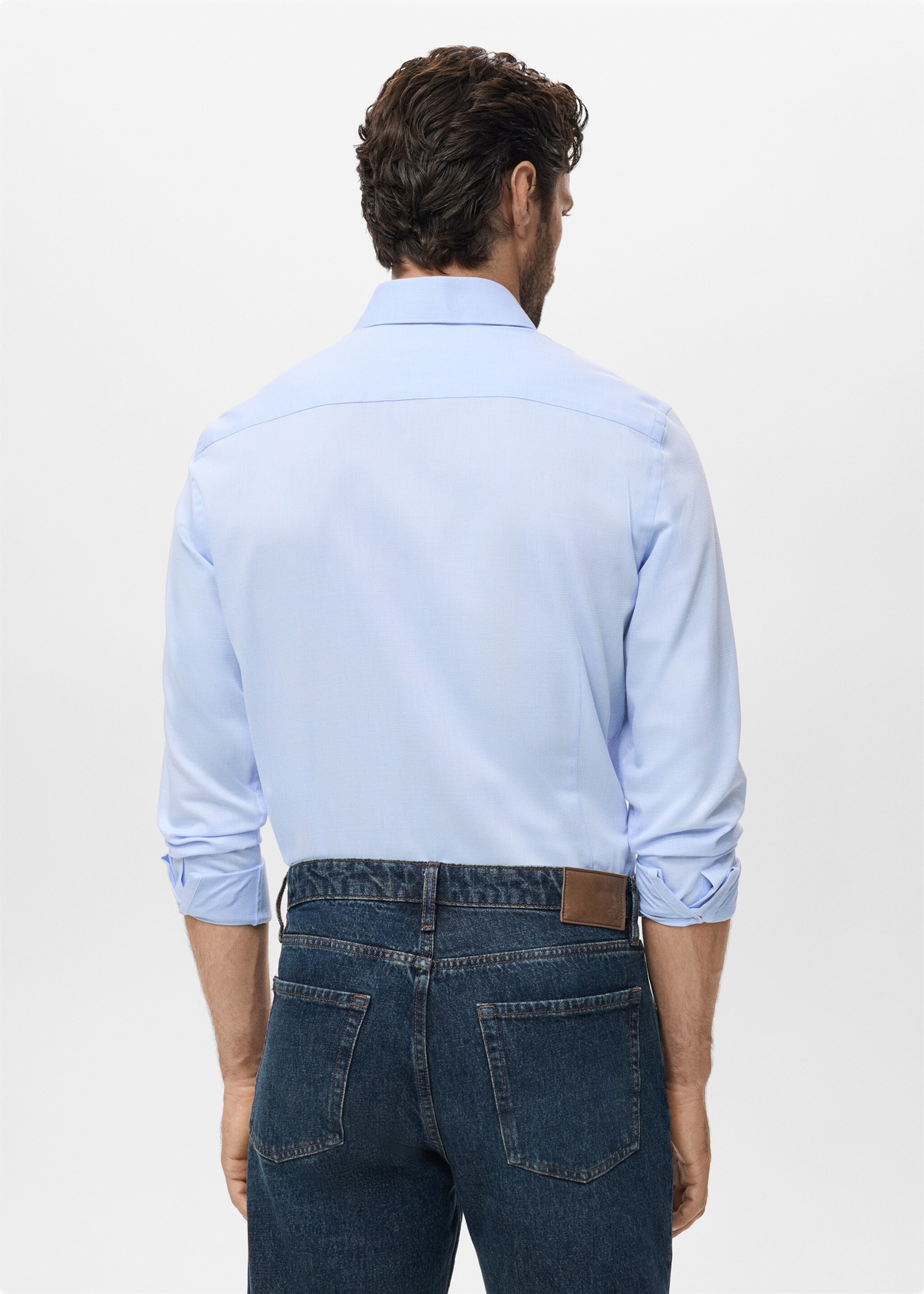 Camisa algodón slim fit - Reverso del artículo, Azul celeste. Ref: 17075984-00.