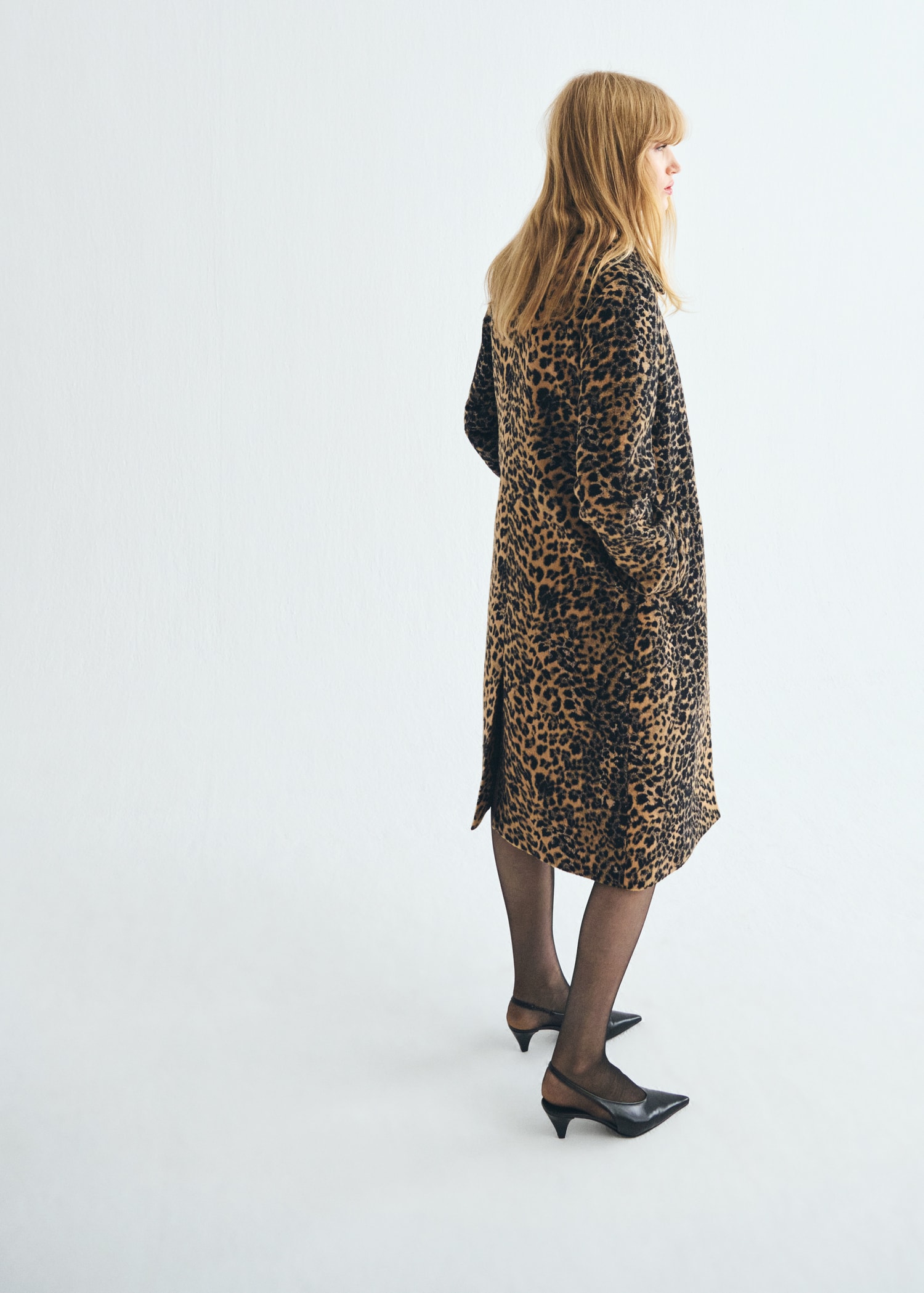Leopard Print Lapel Long Sleeve Loose Coat main image 0