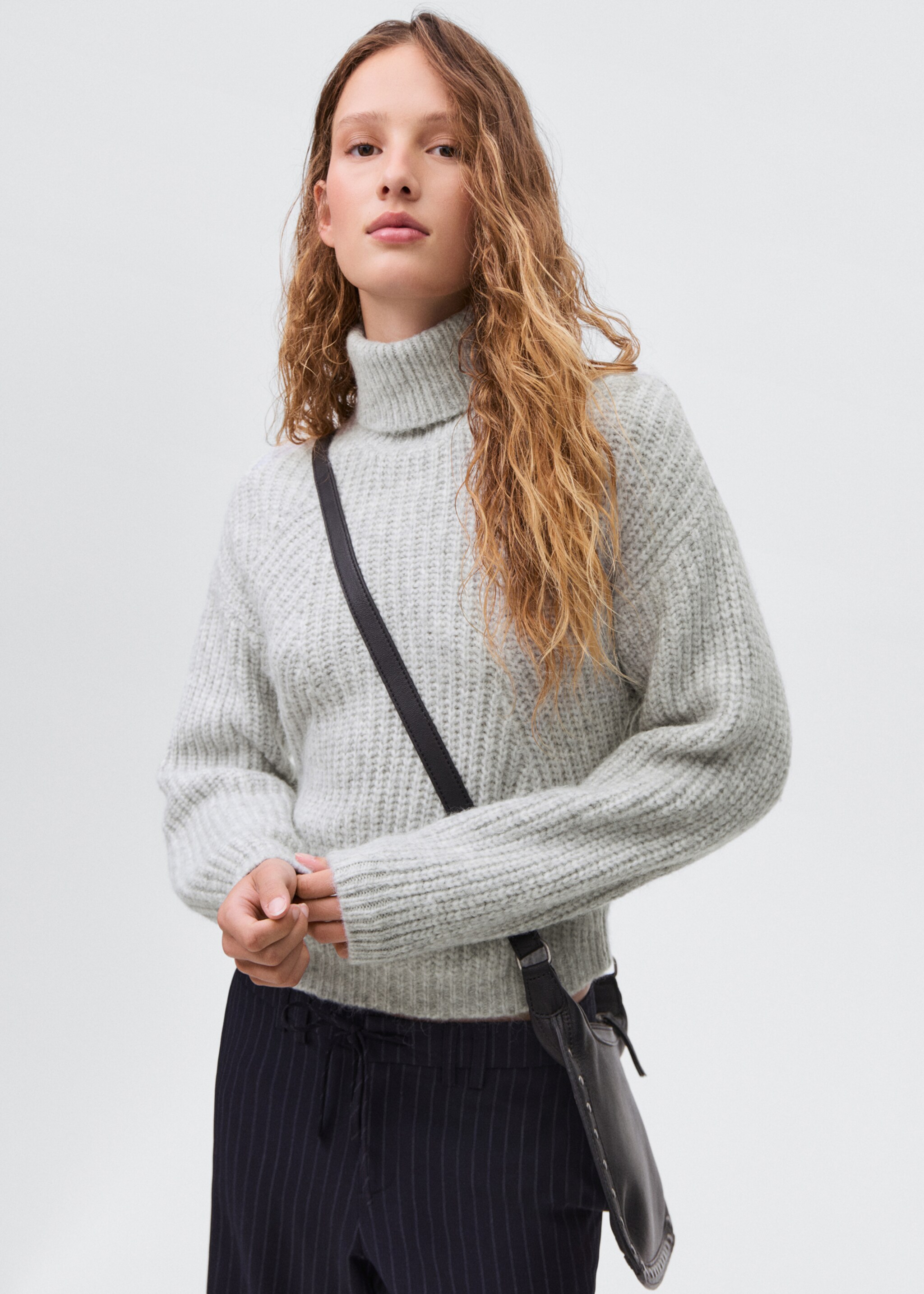Turtleneck knit sweater - Medium plane, Light Heather Grey. Ref: 17076328-00.