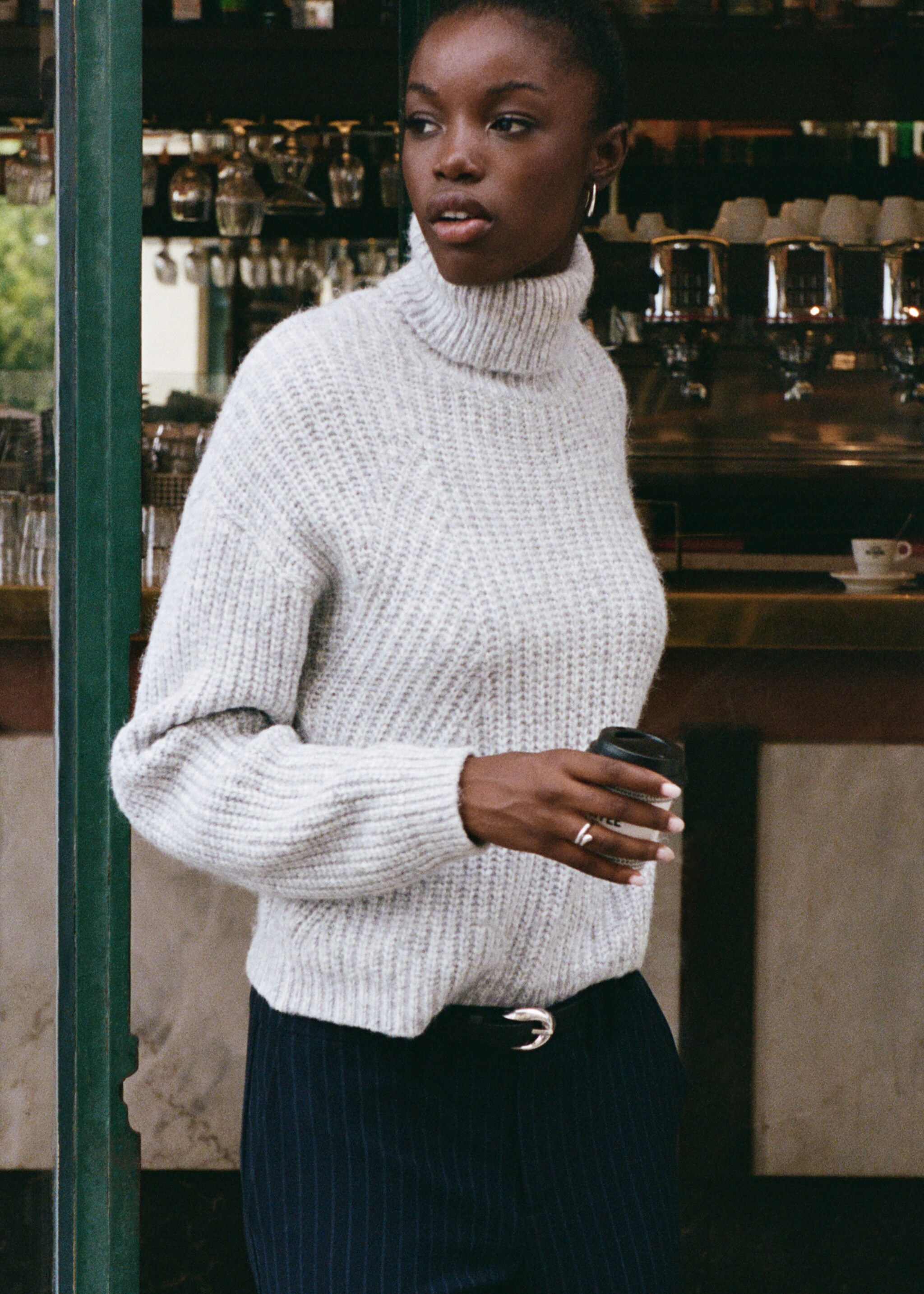 Turtleneck knit sweater - Details of the article 5, Light Heather Grey. Ref: 17076328-00.