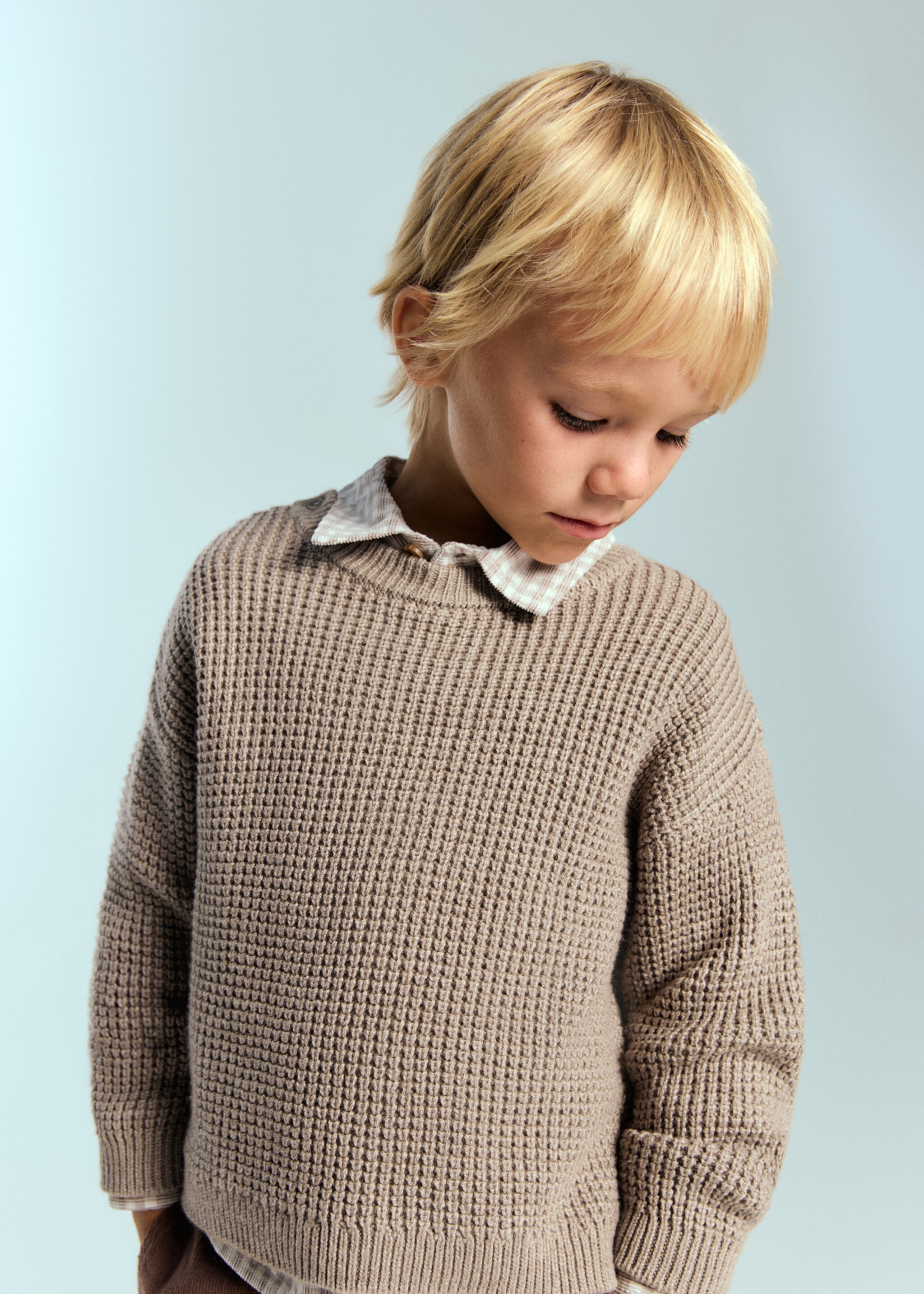 Pull-over maille coton - Plan moyen, Marron moyen. Ref: 17076335-00.