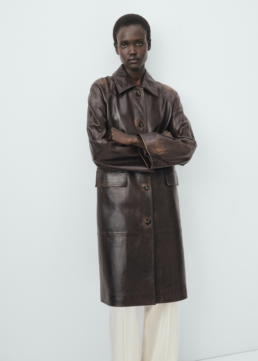 100% leather full-length coat - Women | MANGO Madagascar