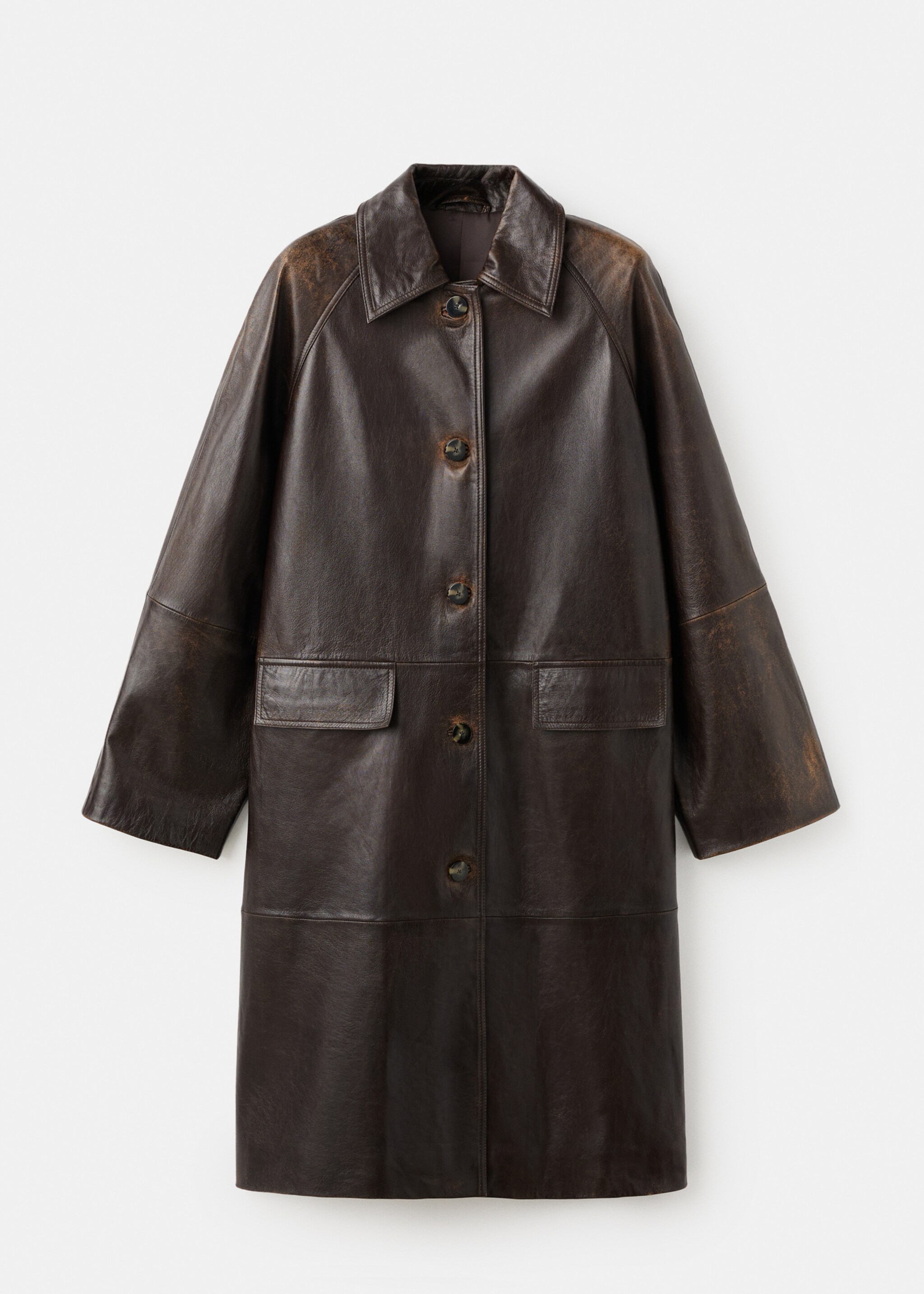100% leather full-length coat - Article without model, Brown. Ref: 17076343-00.