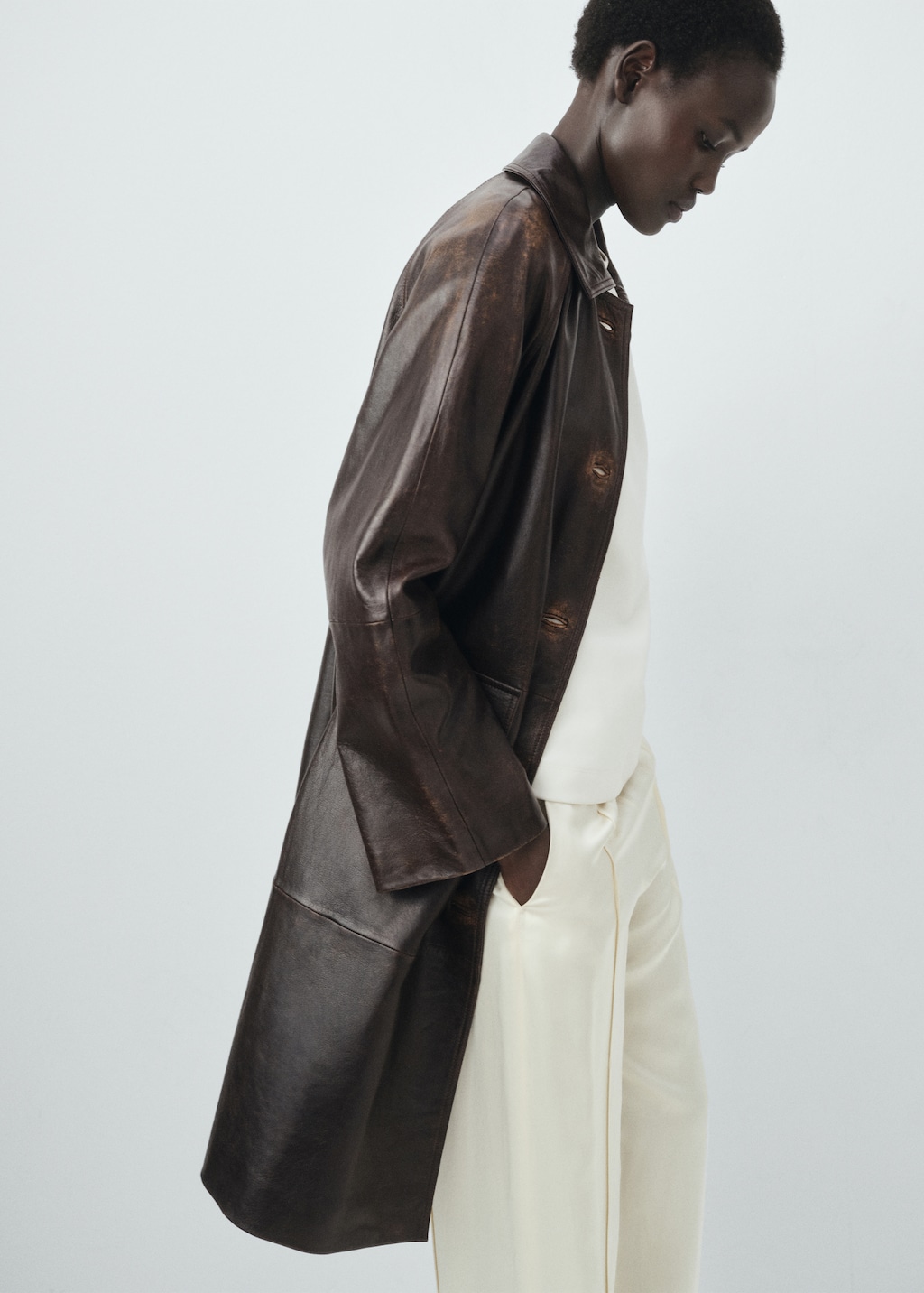 Mango 100% leather full-length coat