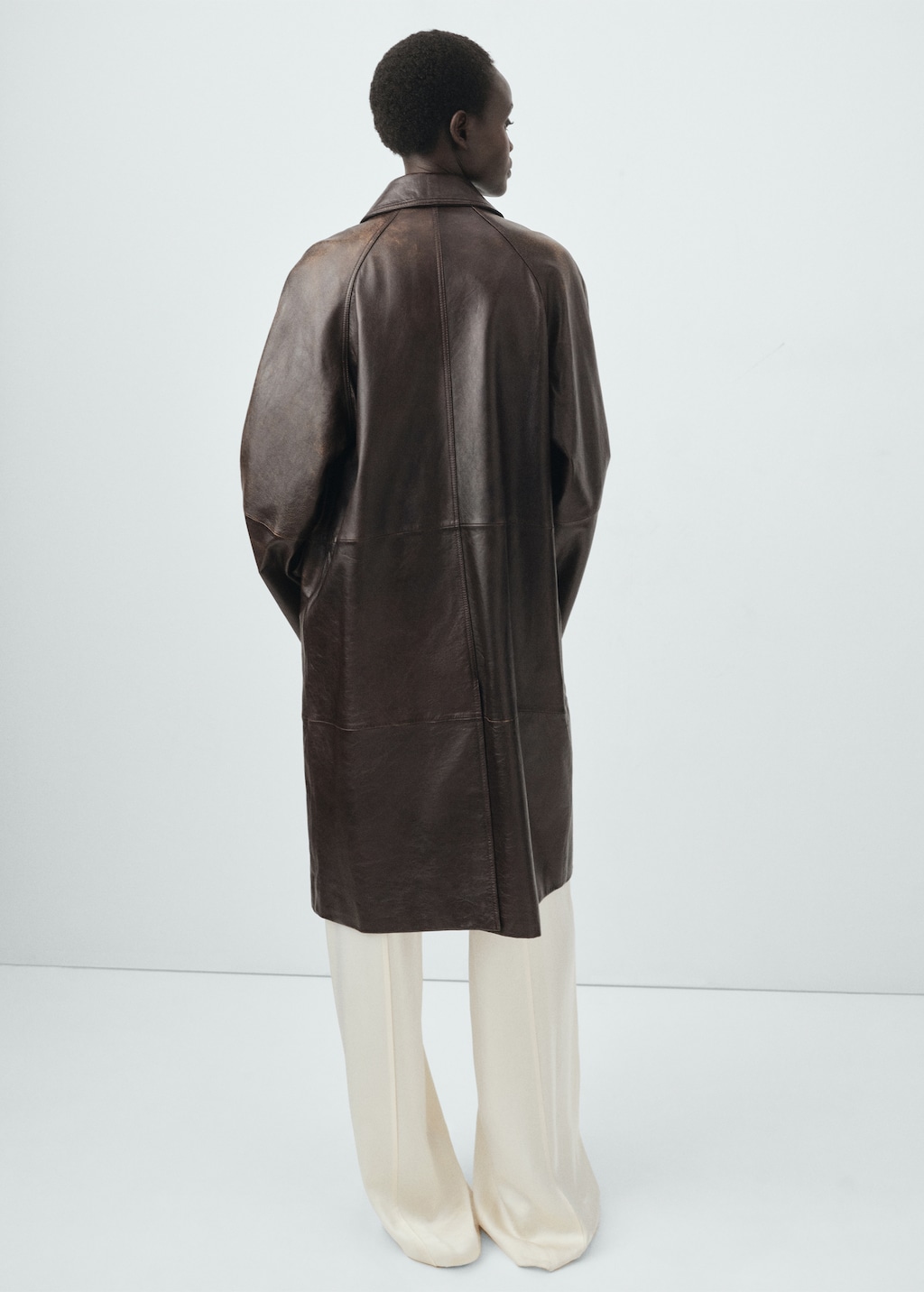 Mango 100% leather full-length coat