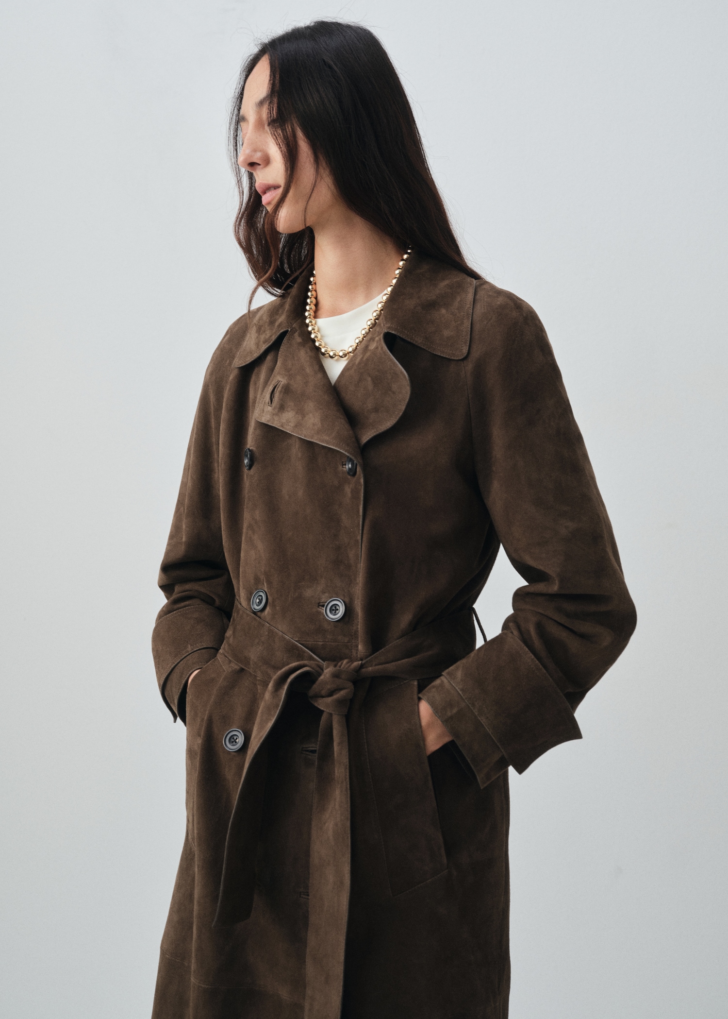 100% suede double-breasted trench coat - Medium plane