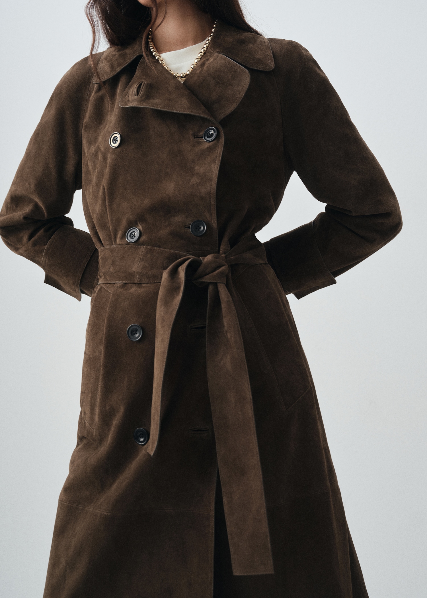 100% suede double-breasted trench coat - Details of the article 1