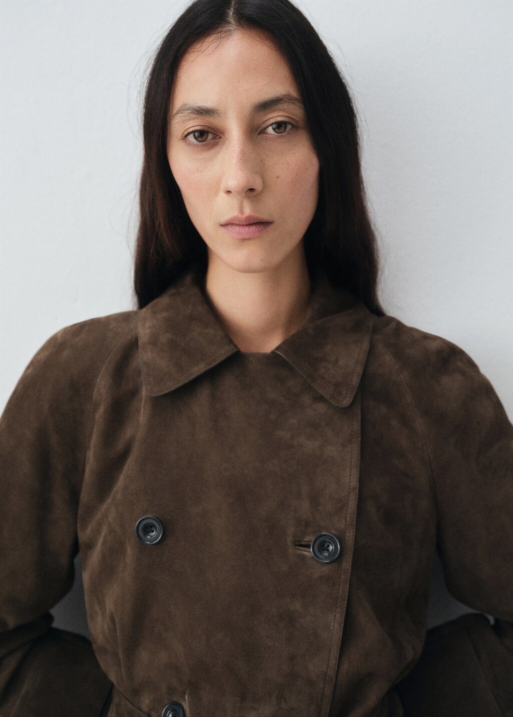 100% suede double-breasted trench coat