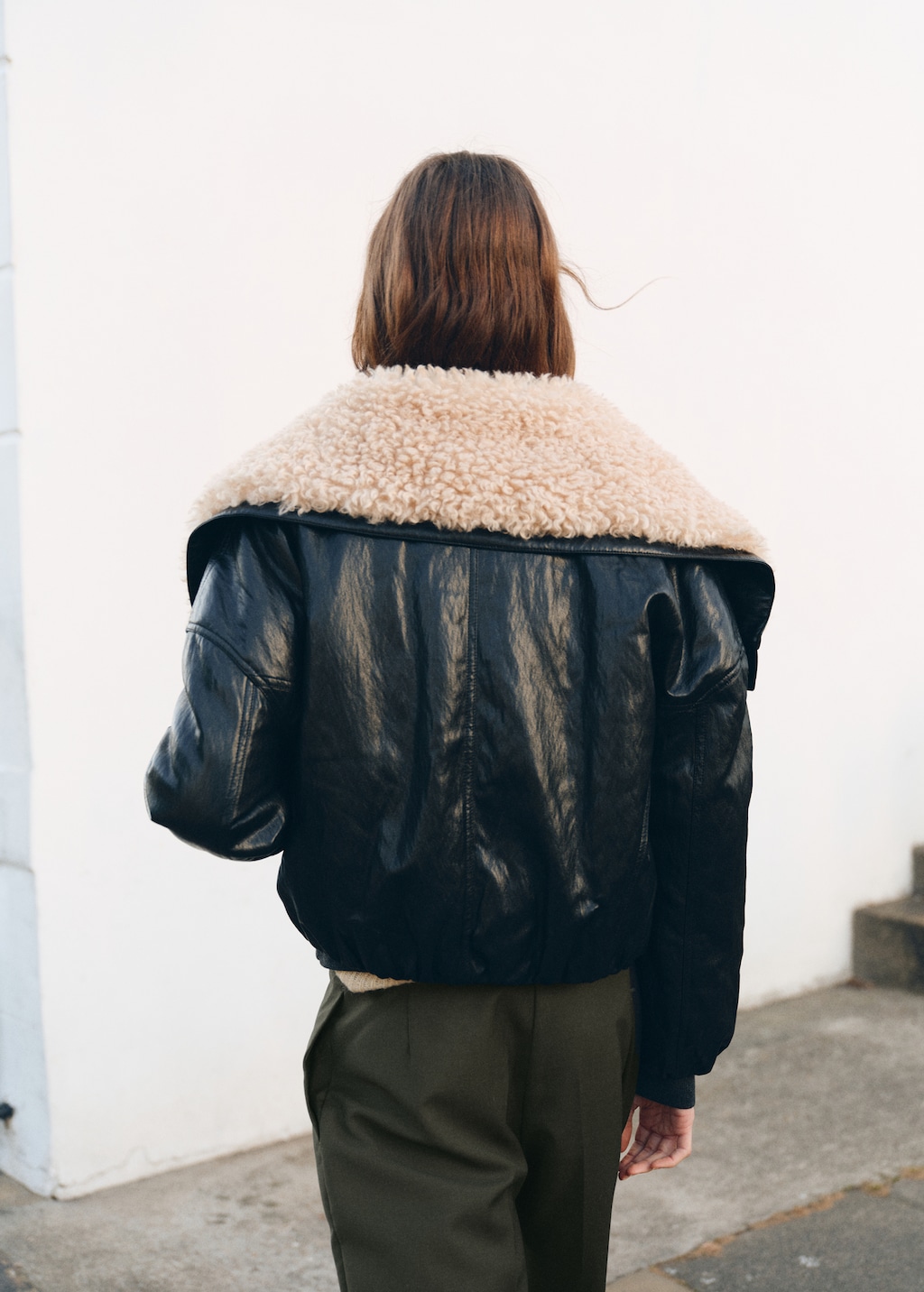 Faux-effect jacket with shearling collar