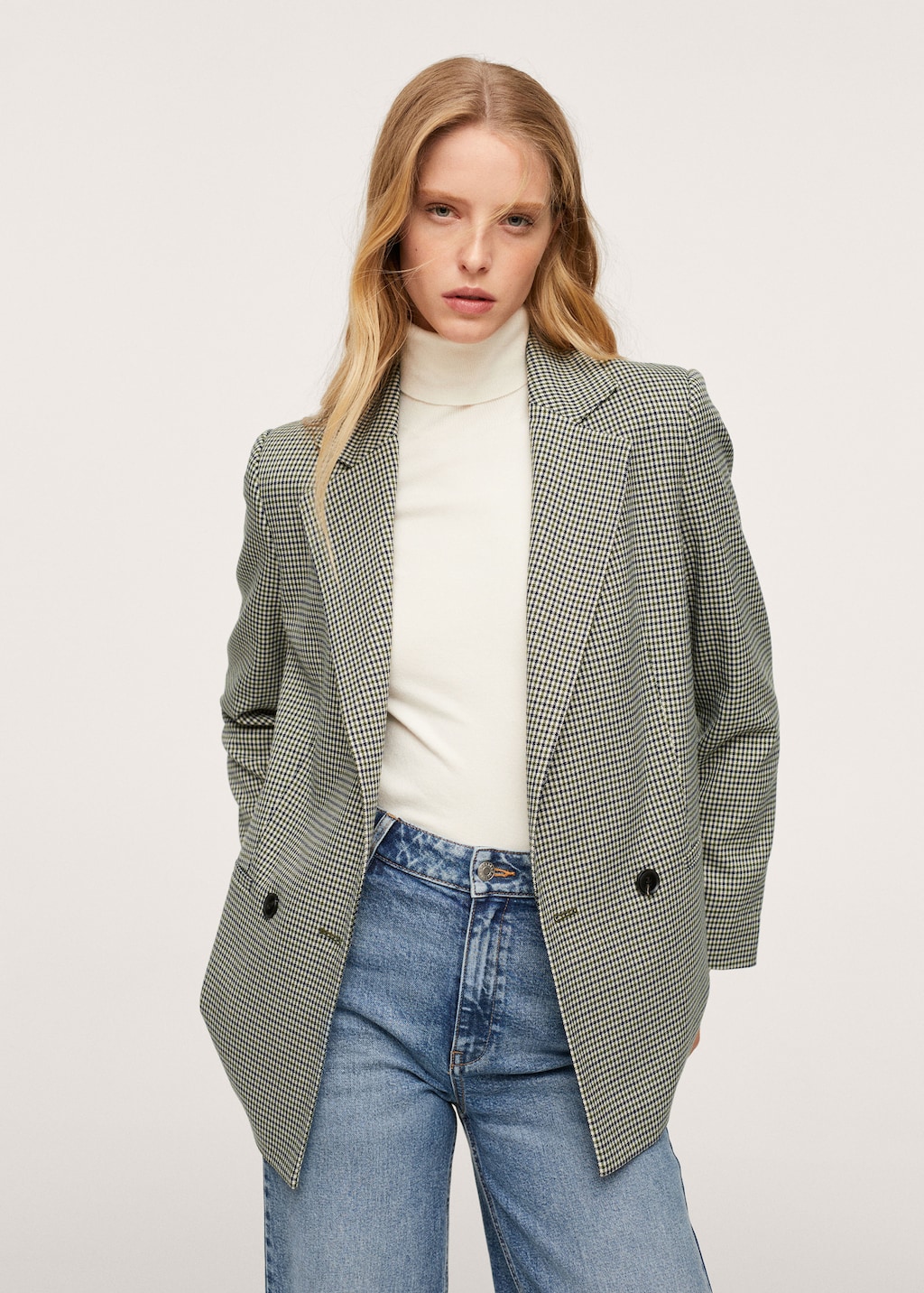 Double breasted check blazer Women MANGO Macedonia