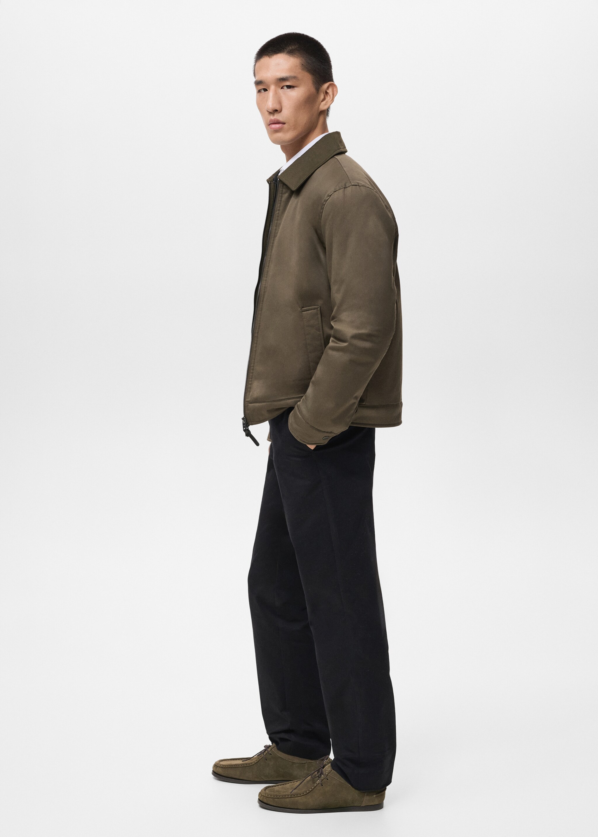 Cotton quilted jacket - Details of the article 2, Olive Green. Ref: 17076720-00.