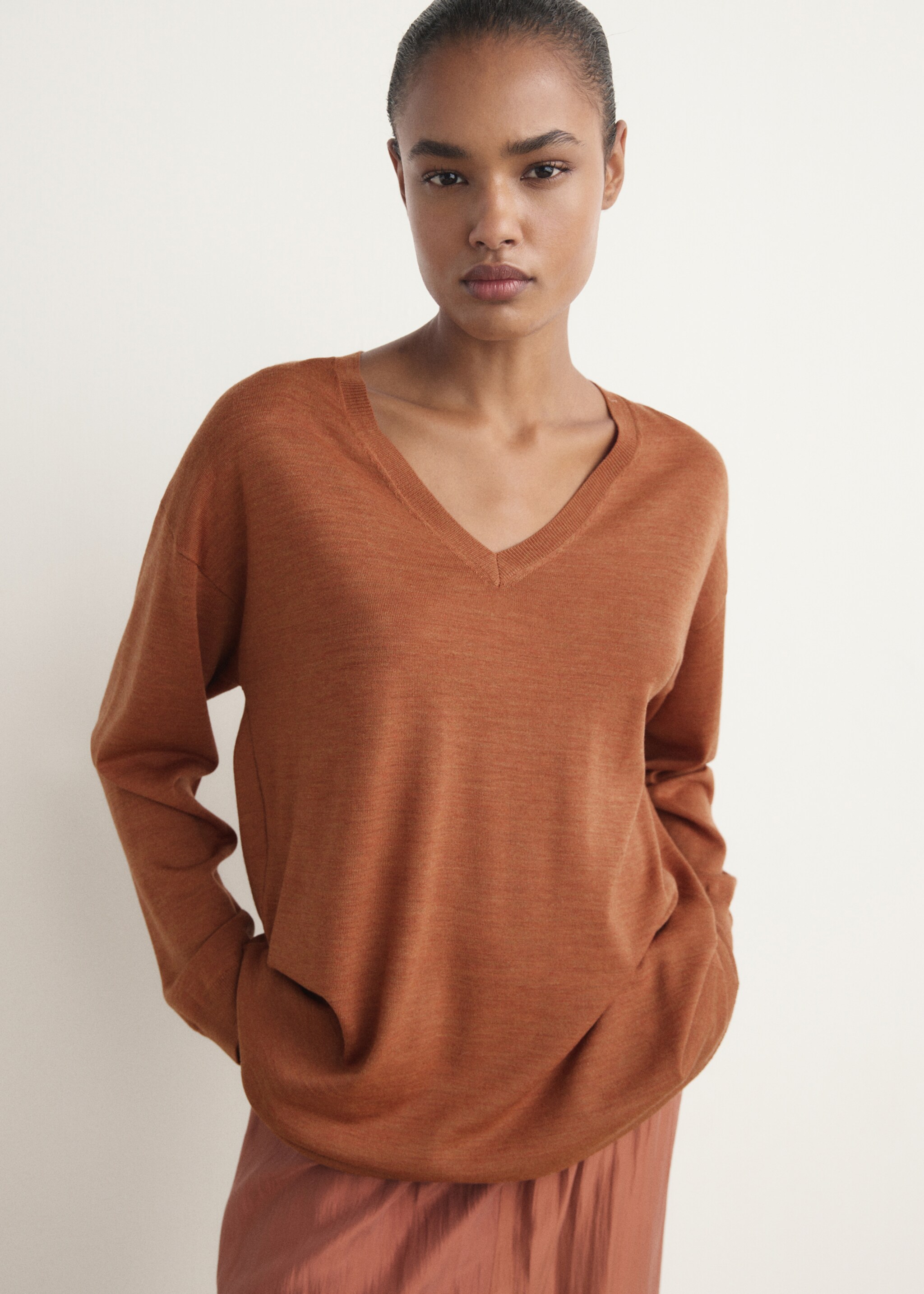 Camisola de pijama de lã - Plano médio, Laranja-torrado. Ref: 17076722-00.
