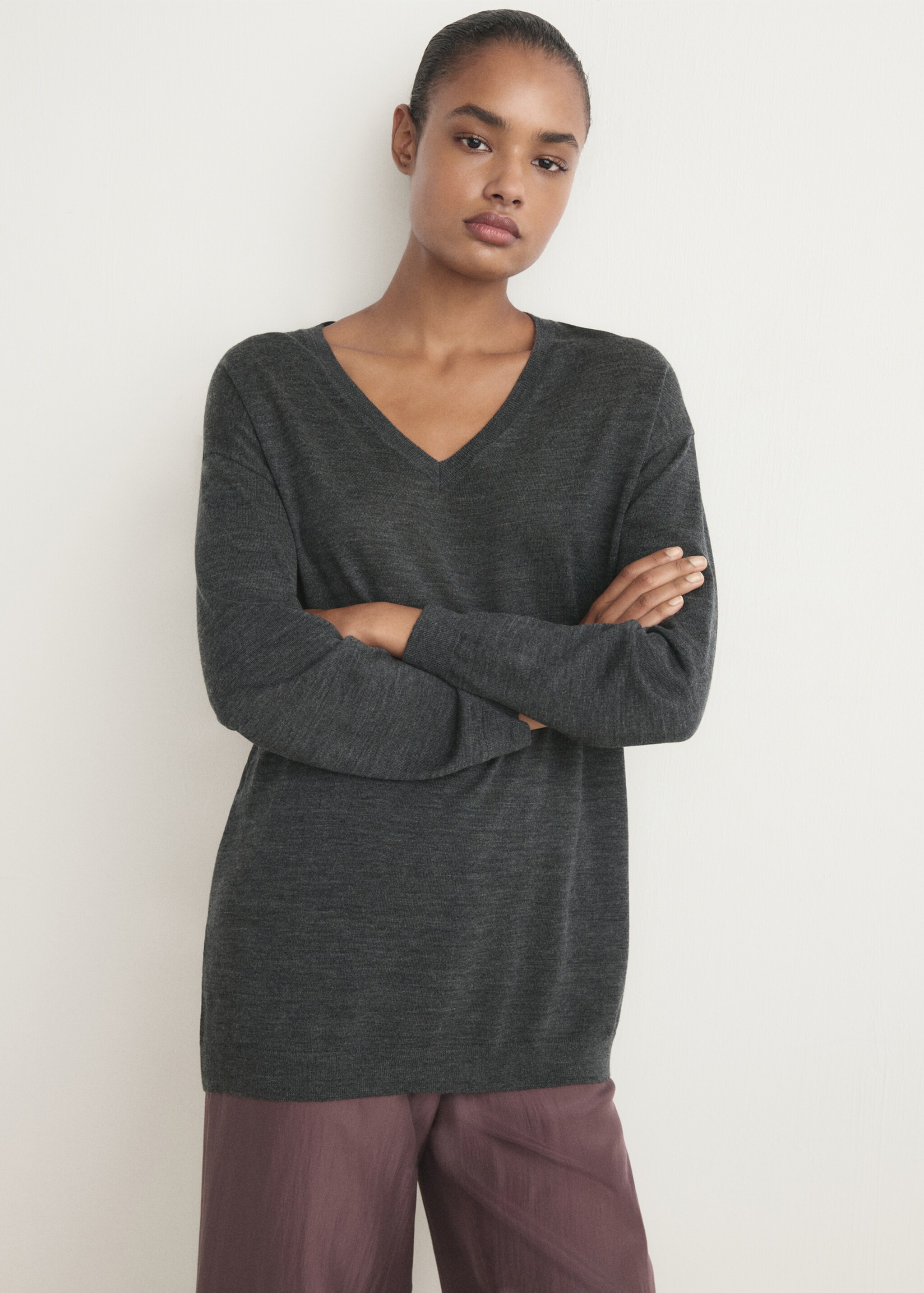 Wool pyjama sweater - Medium plane, Charcoal. Ref: 17076722-00.