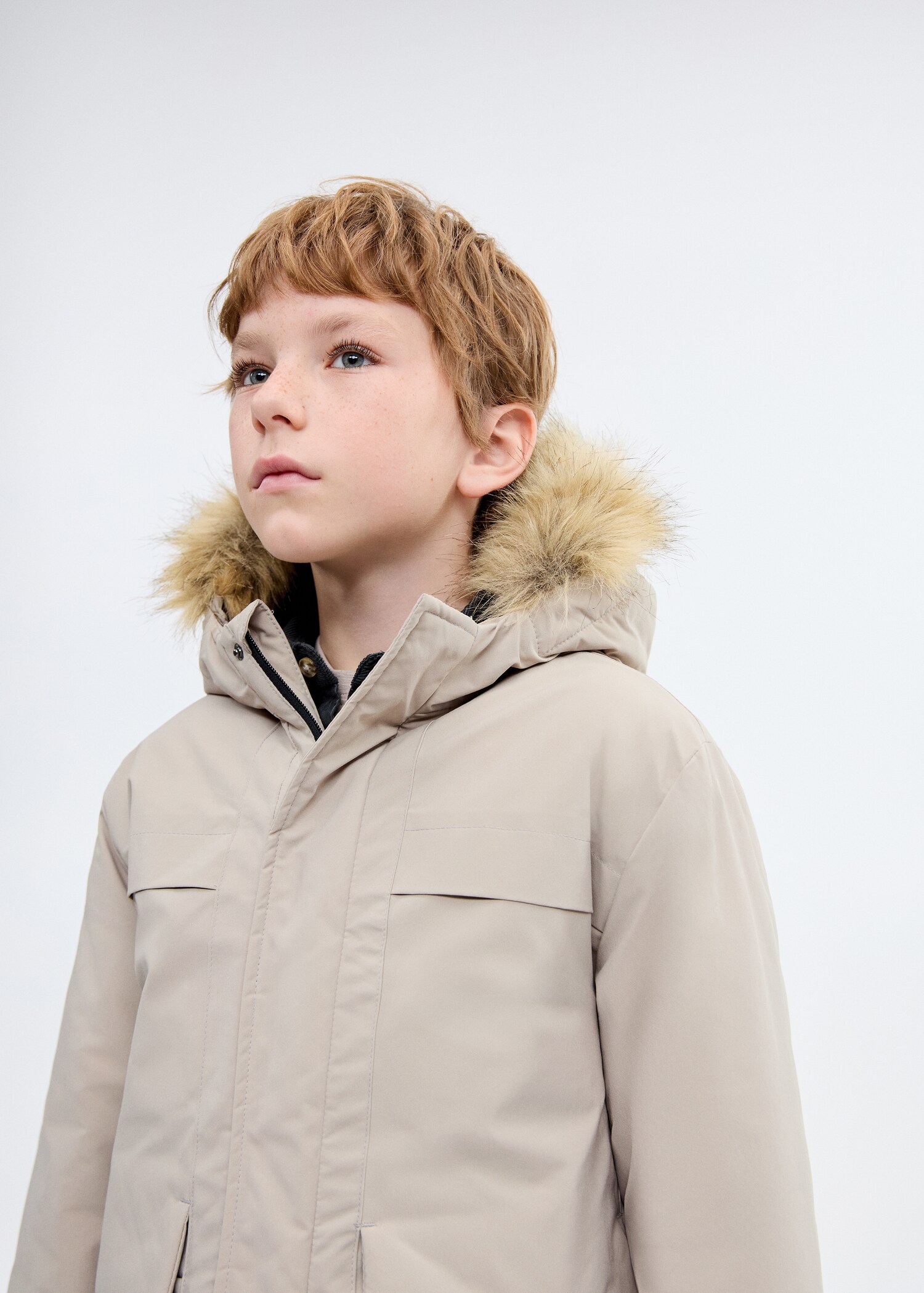 Anorak with shearling-effect hood - Medium plane