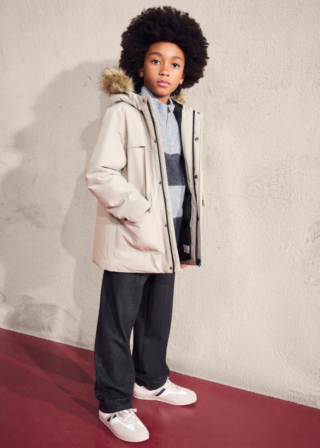 Anorak with shearling-effect hood