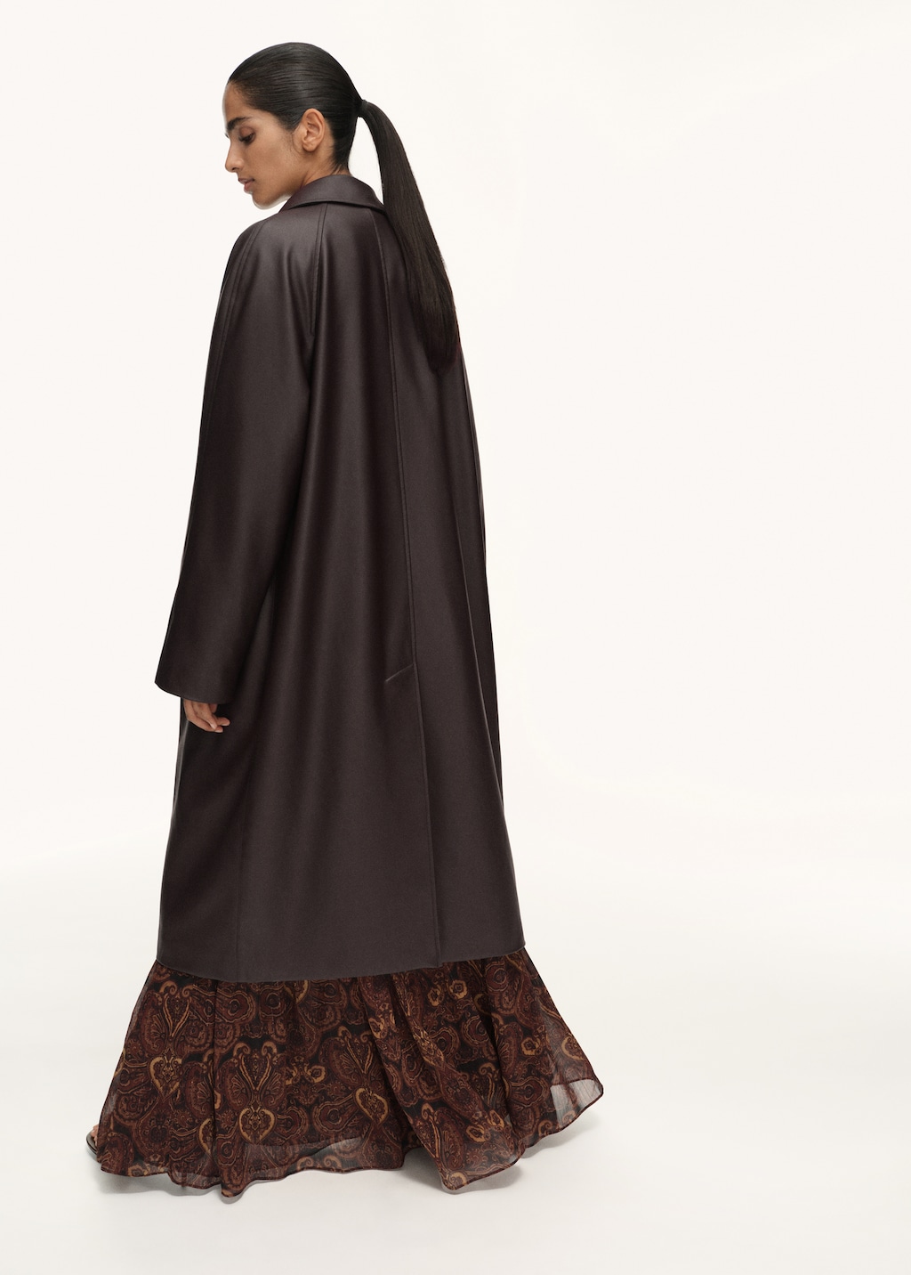 Long faux-effect trench coat