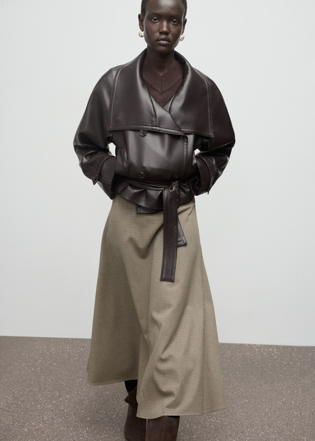 Houndstooth wool-blend skirt