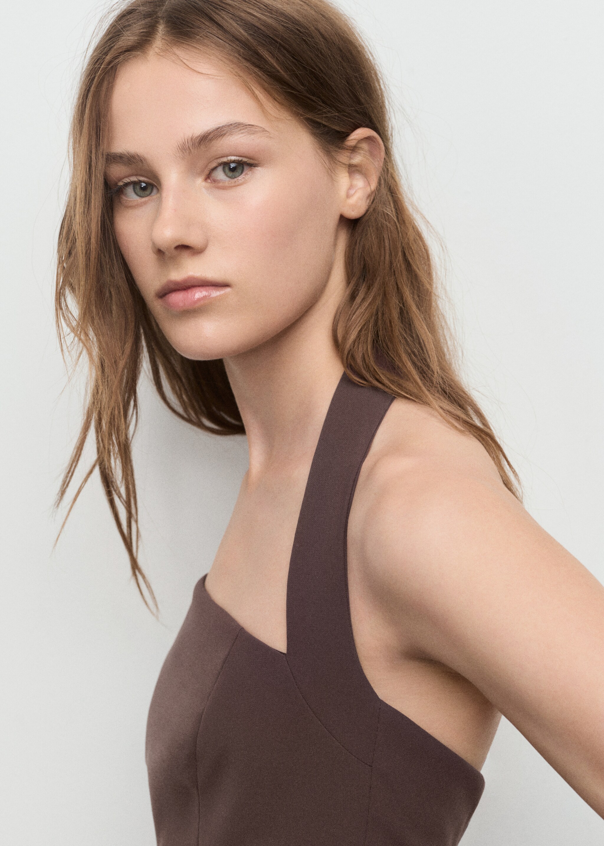 Halter neck jumpsuit - Details of the article 1, Russet. Ref: 17076745-00.
