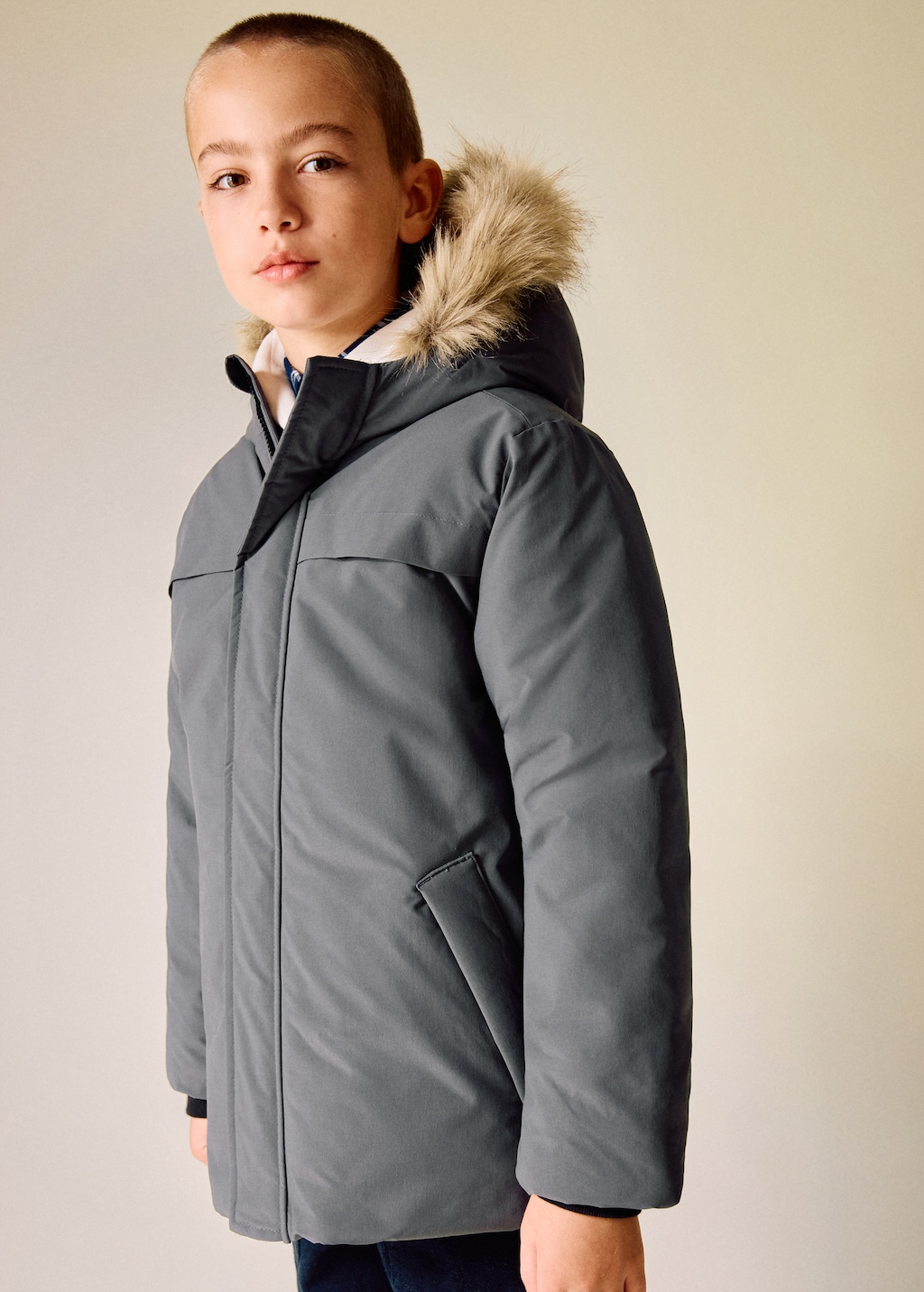 Anorak with shearling-effect hood