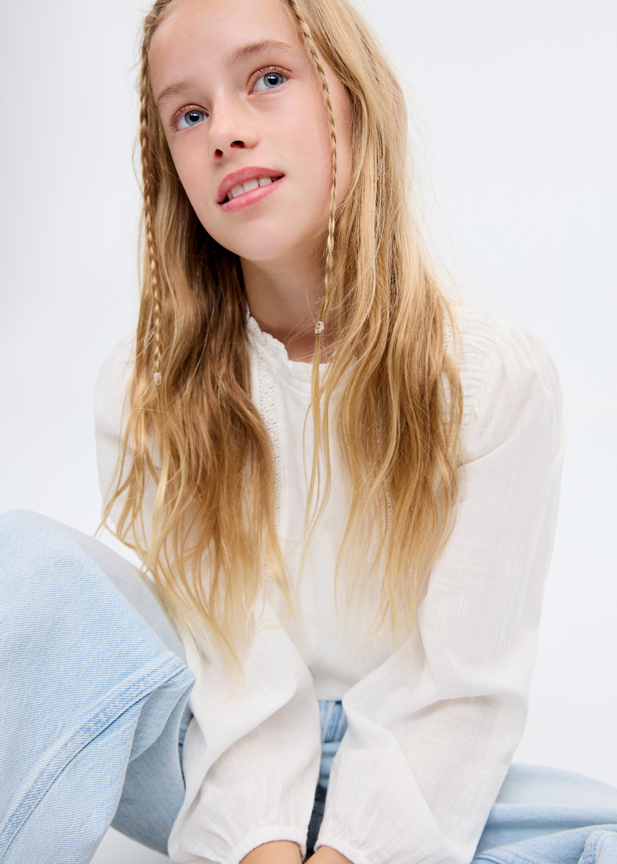 Cotton lace blouse - Medium plane, White. Ref: 17077126-00.