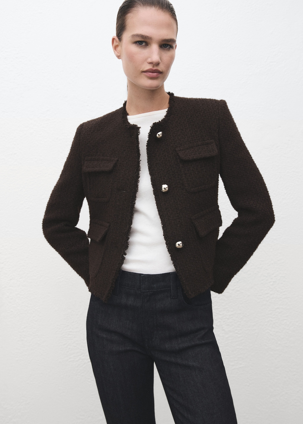 Tweed jacket with frayed ends - Women | MANGO USA