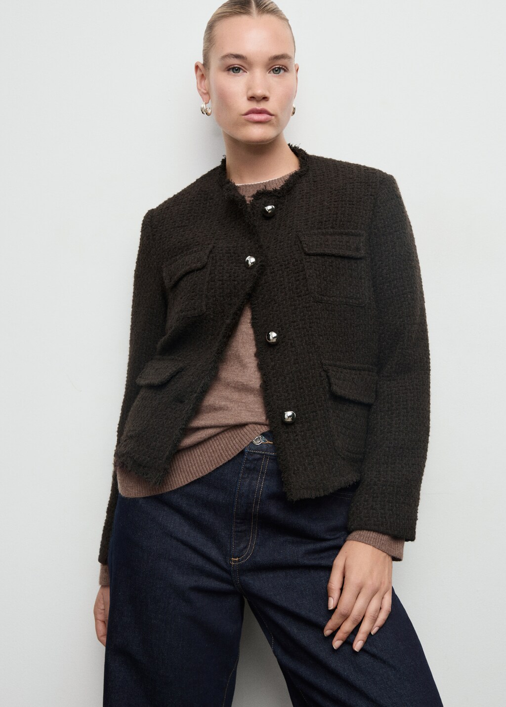Tweed jacket with frayed ends