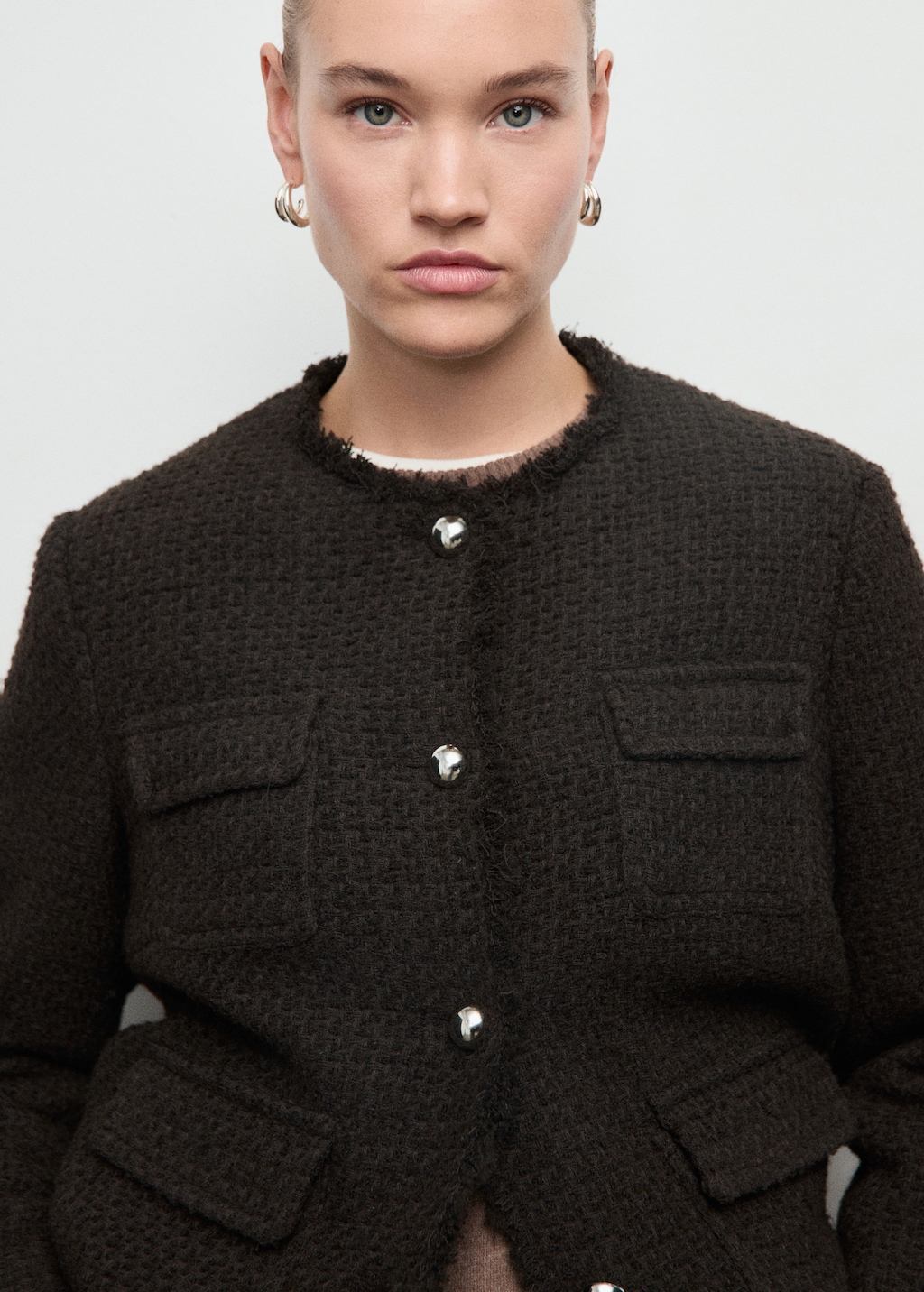 Tweed jacket with frayed ends