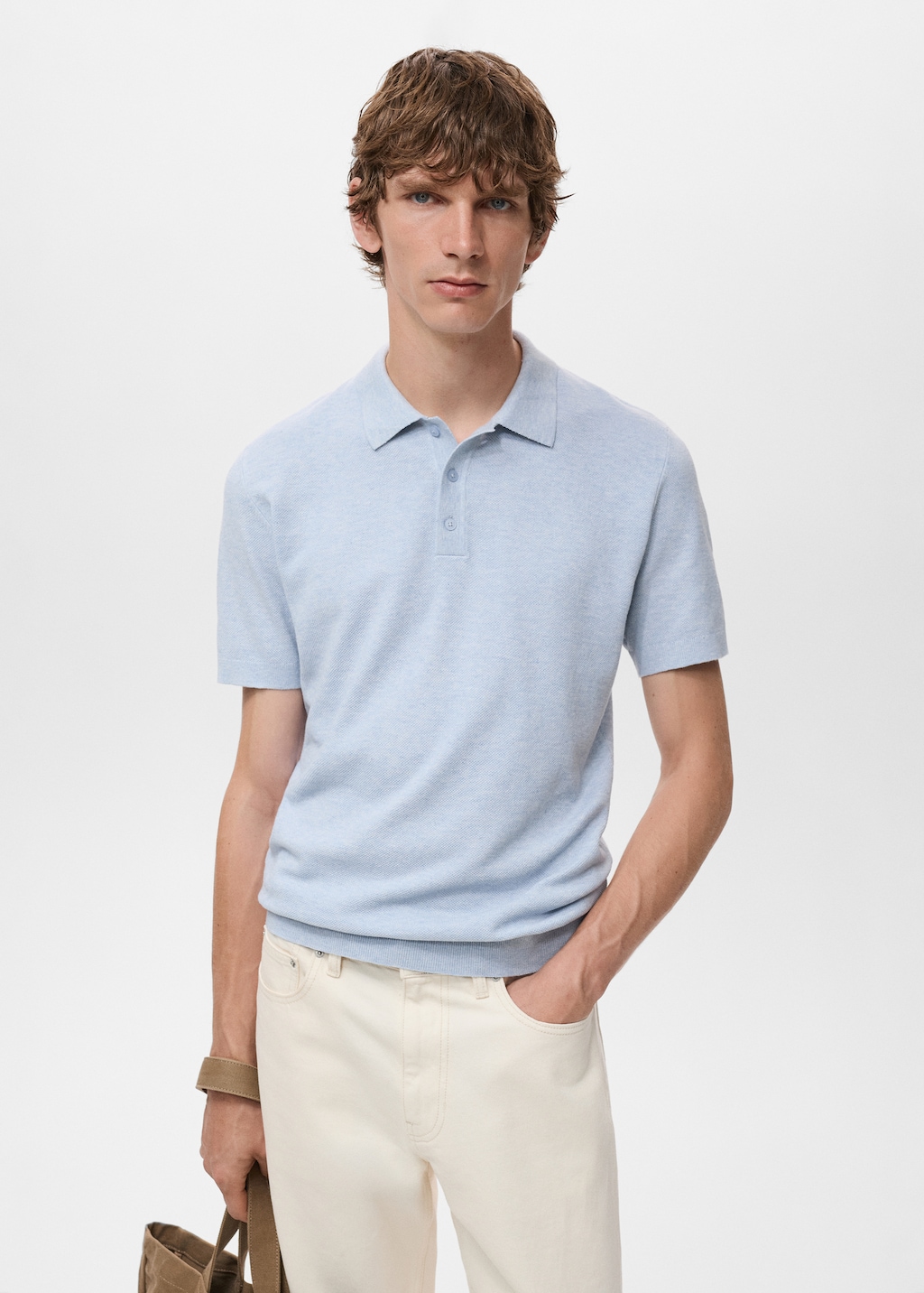 Structured knitted slim-fit polo shirt