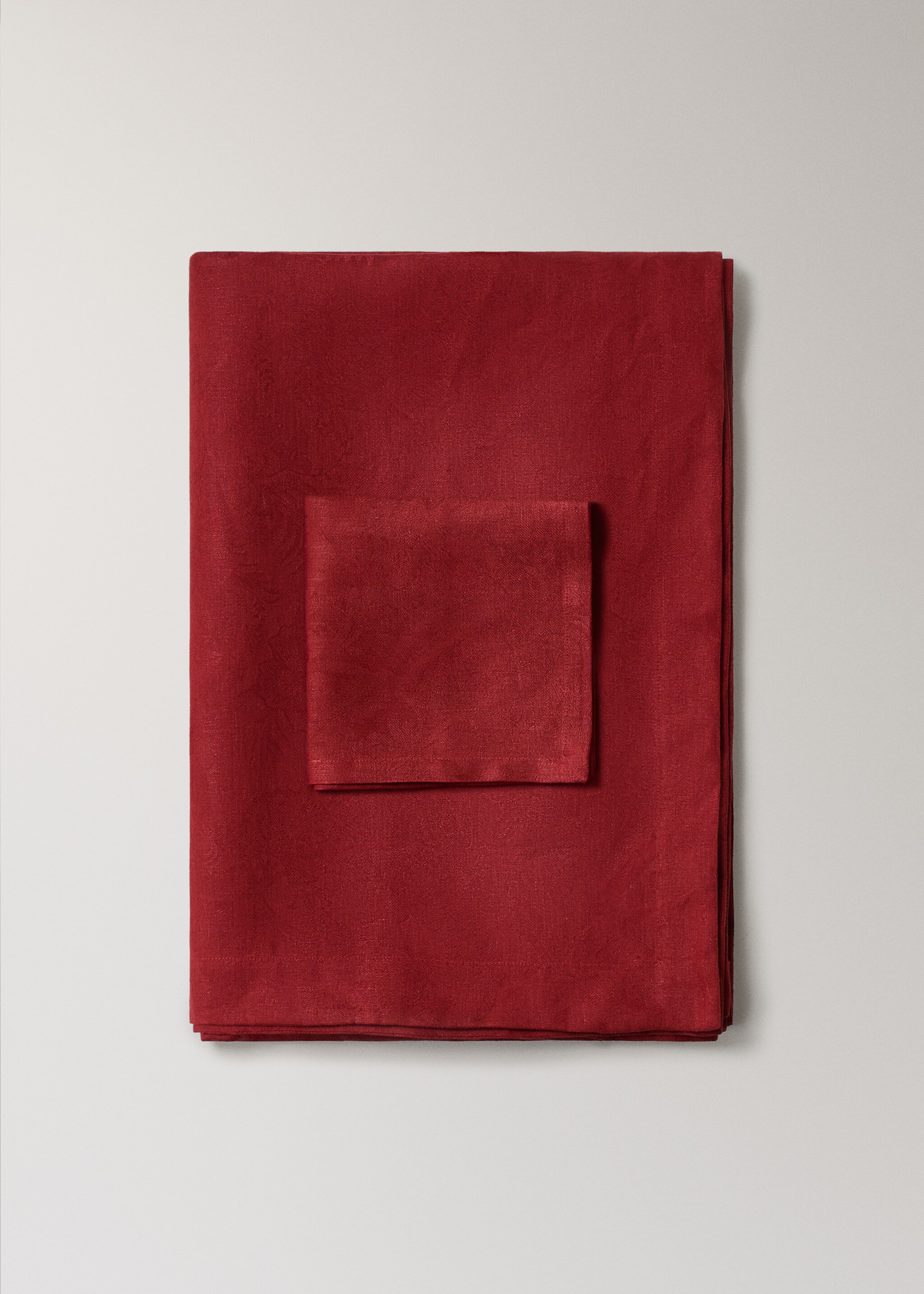 Jacquard linen floral napkin - Details of the article 4, Red. Ref: 17077782-00.