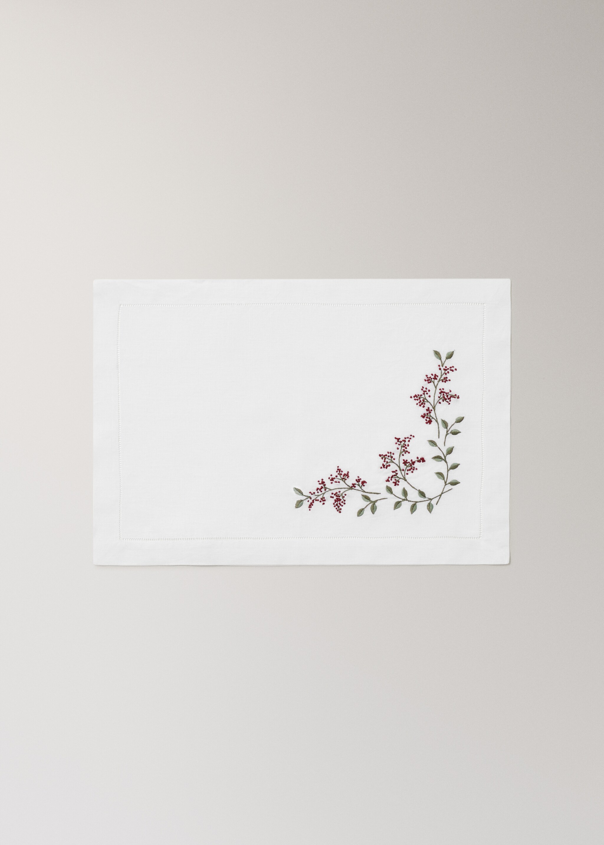 Embroidered Christmas floral placemat - Article without model, White. Ref: 17077784-00.