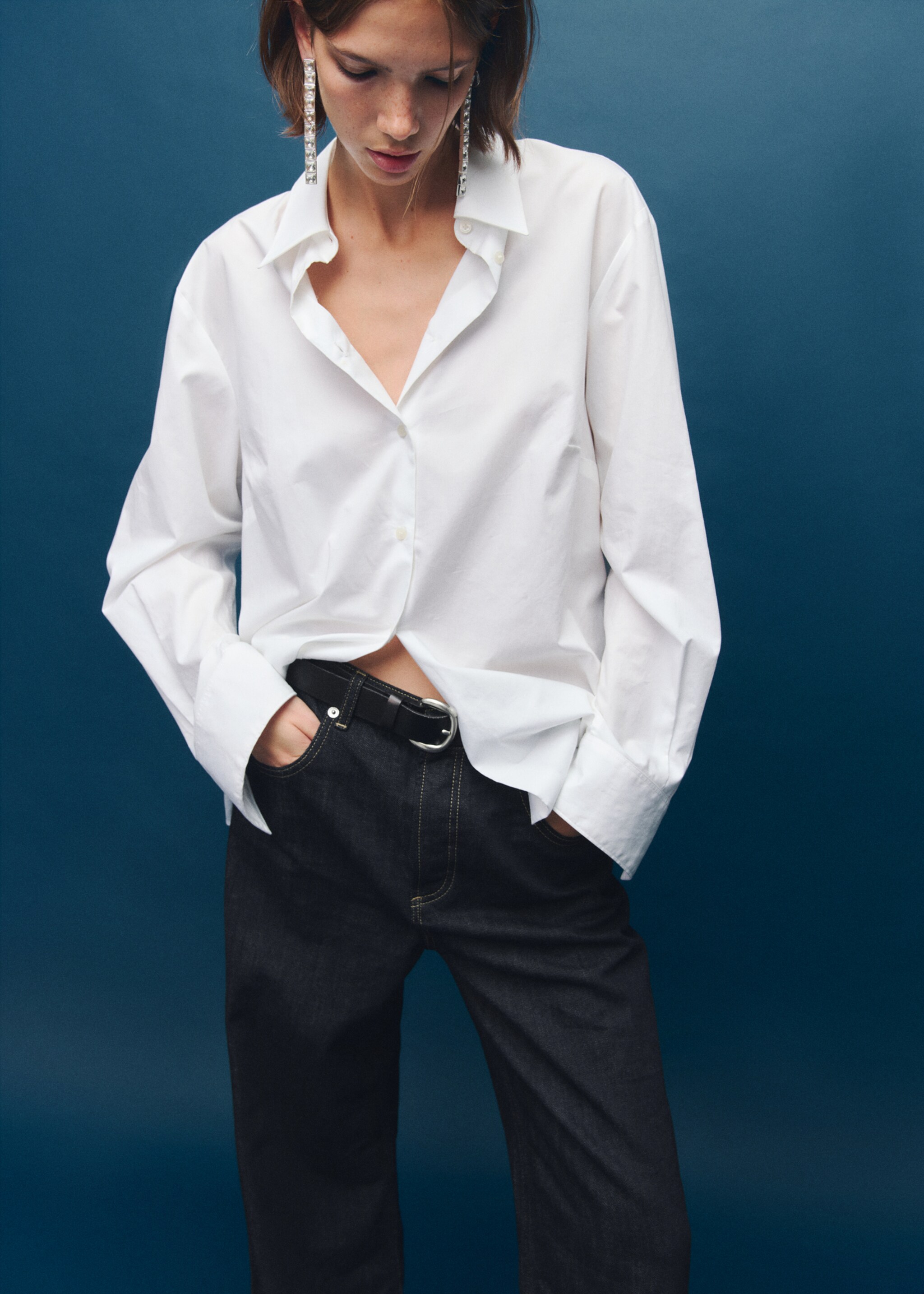 Jeans med vida ben och knappar - Detaljer om artikeln 1, Blå. Ref: 17077792-00.