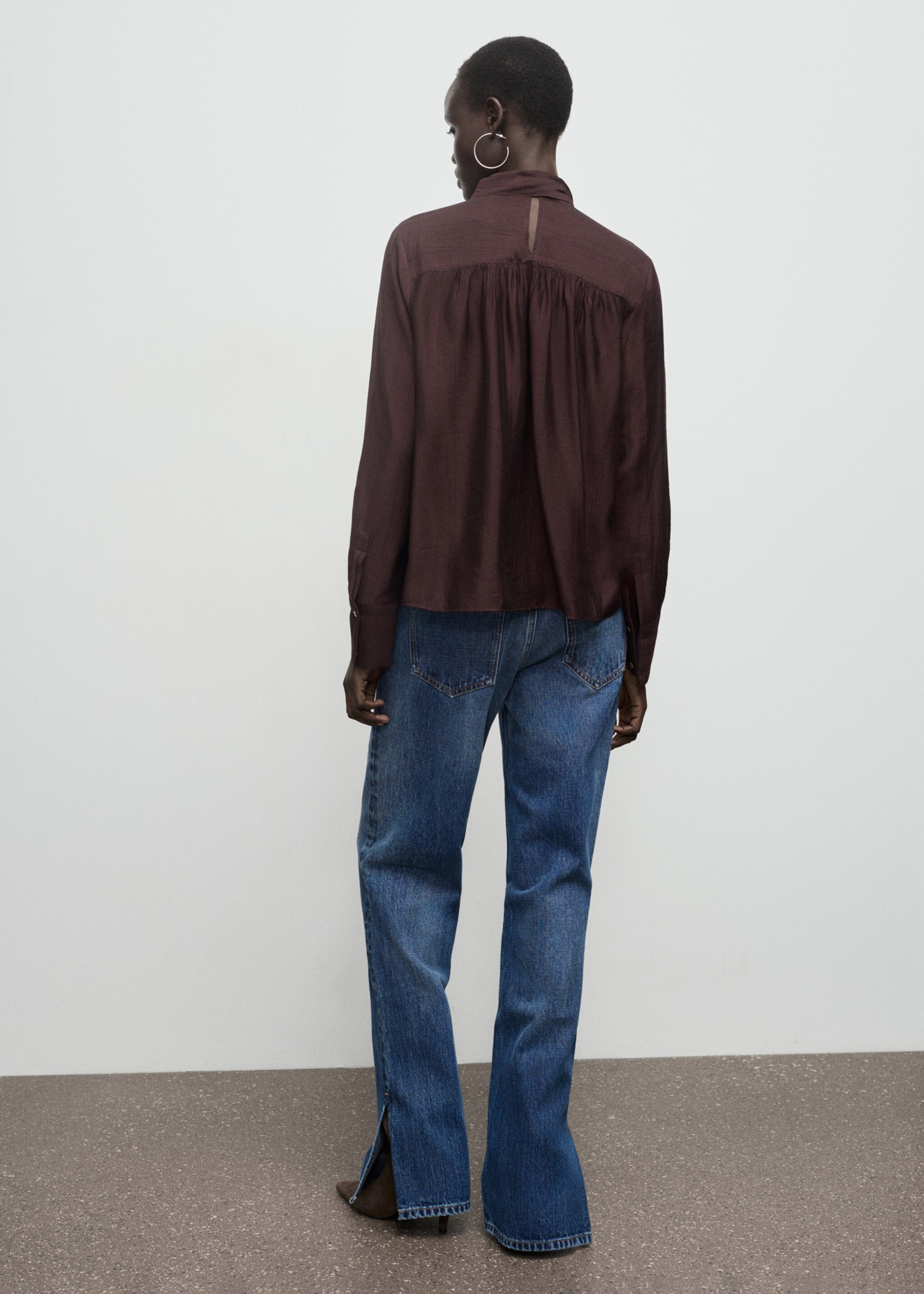 Textured blouse with foulard - Reverse of the article, Brown. Ref: 17077800-00.