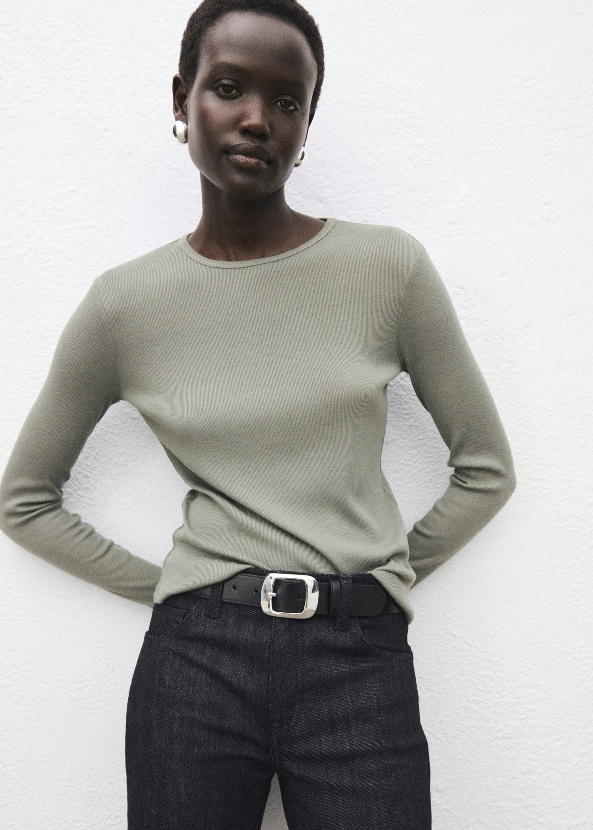 Long sleeve T-shirt - Medium plane, Khaki. Ref: 17077807-00.
