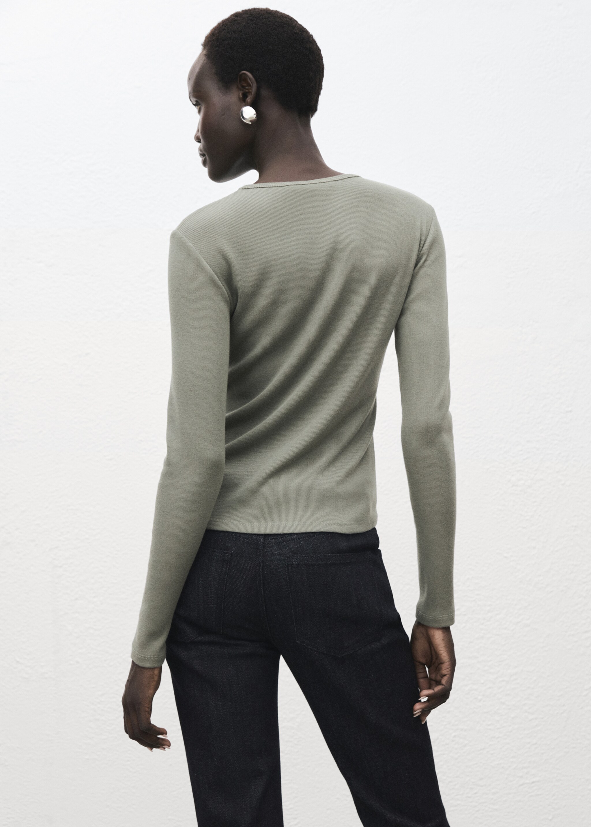 Long sleeve T-shirt - Reverse of the article, Khaki. Ref: 17077807-00.