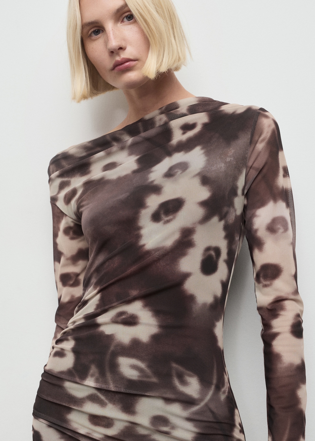 Asymmetrical floral-print dress