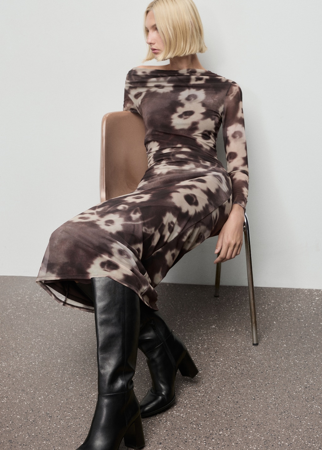 Mango Asymmetrical floral-print dress