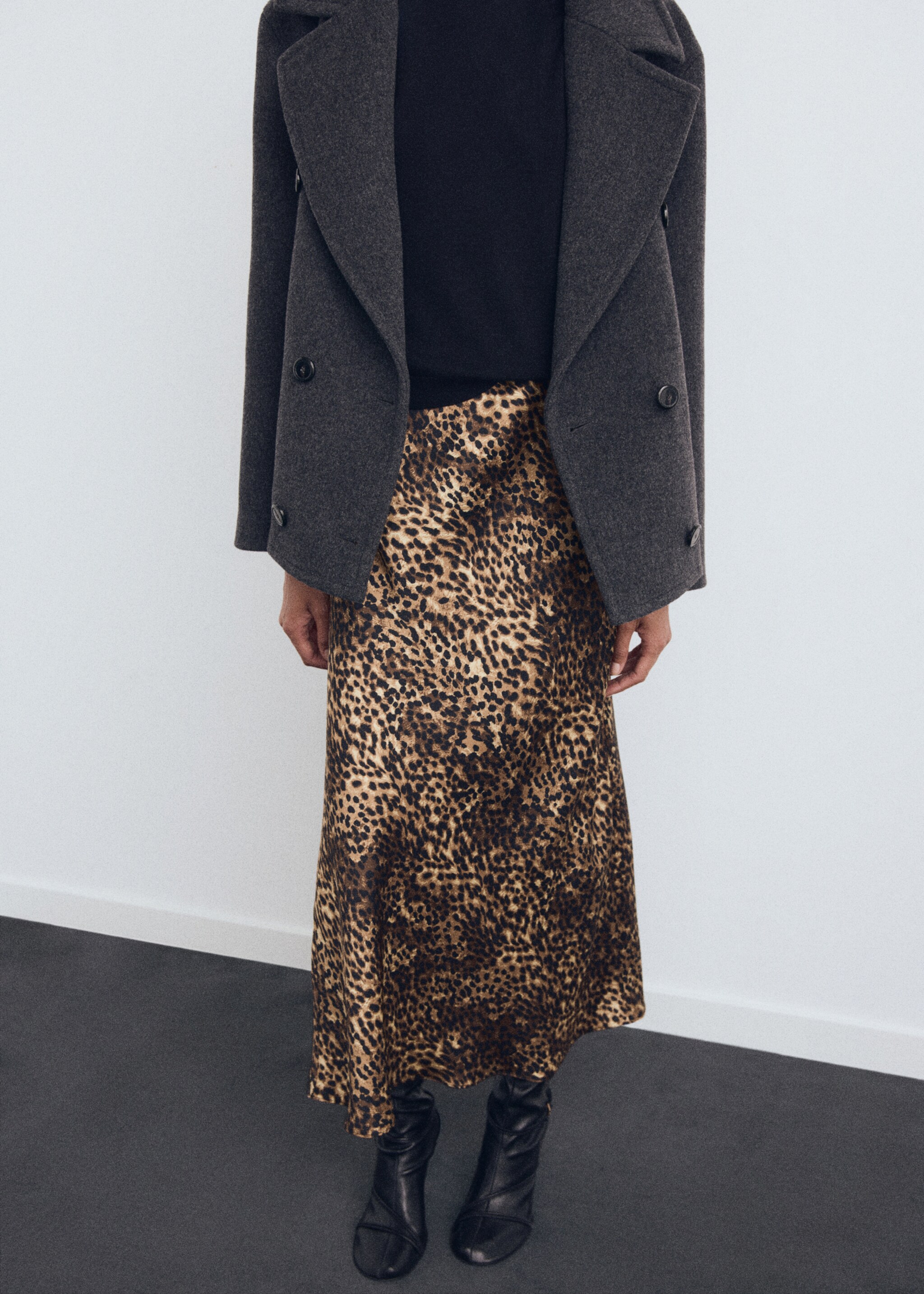 Leopard-print satin skirt - Medium plane, Brown. Ref: 17077815-00.