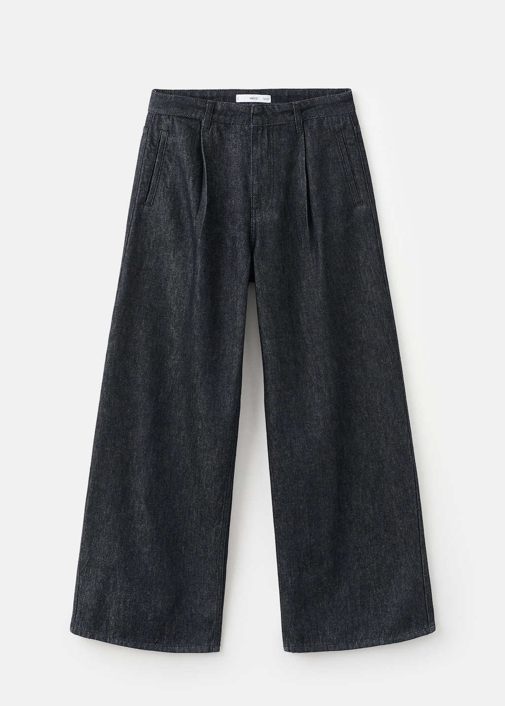 Wide-leg pleated denim trousers