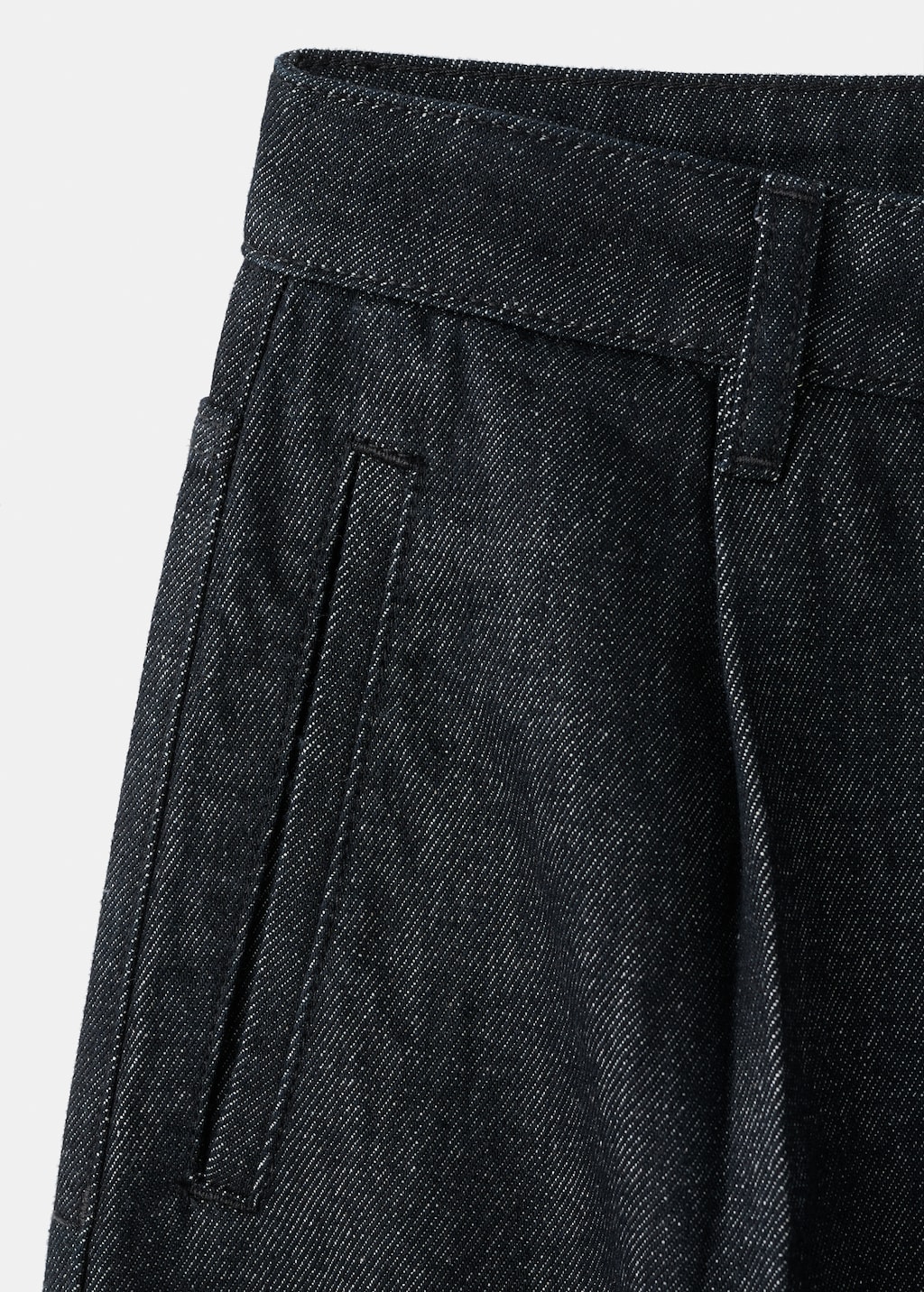 Wide-leg pleated denim trousers