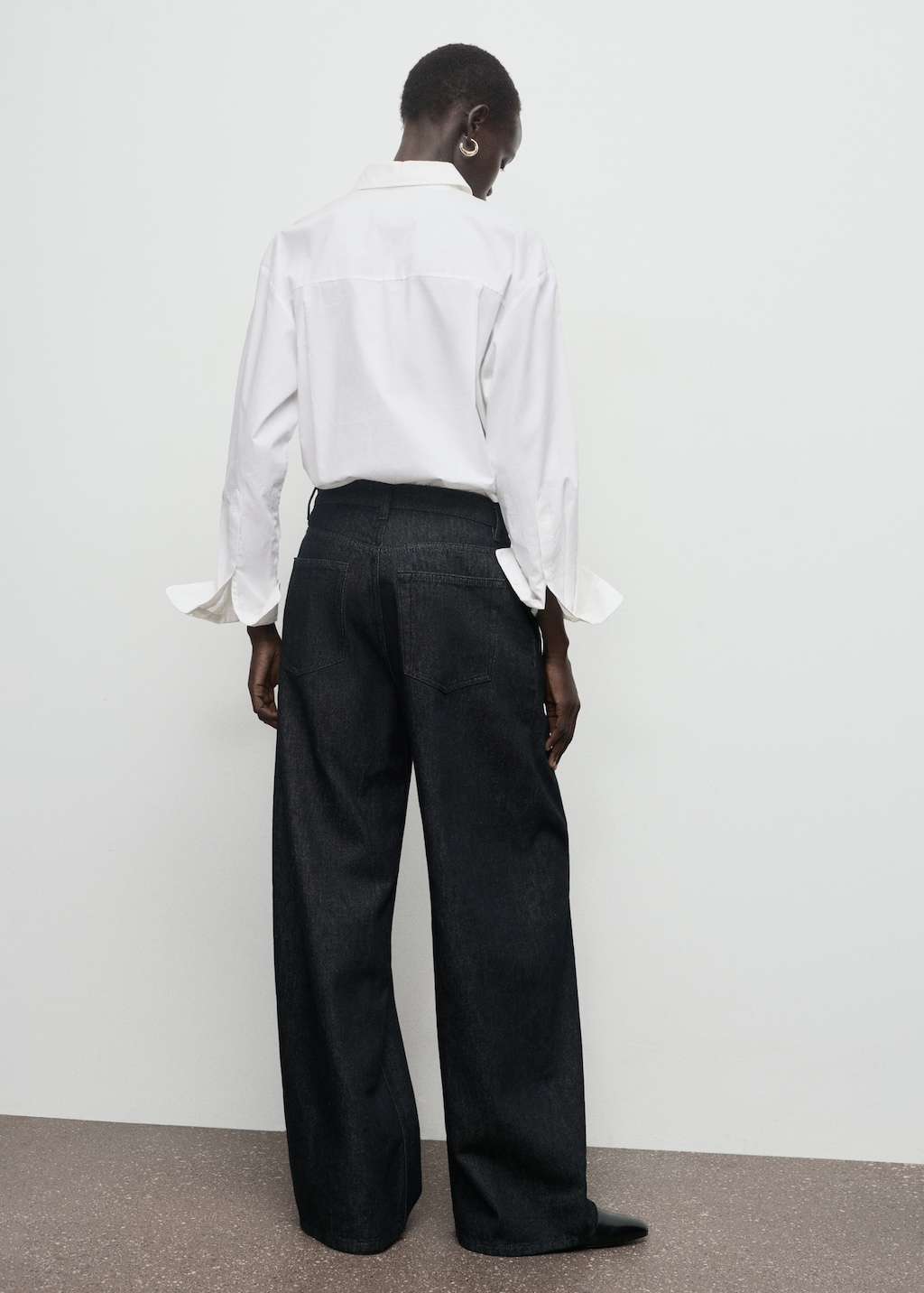 Wide-leg pleated denim trousers