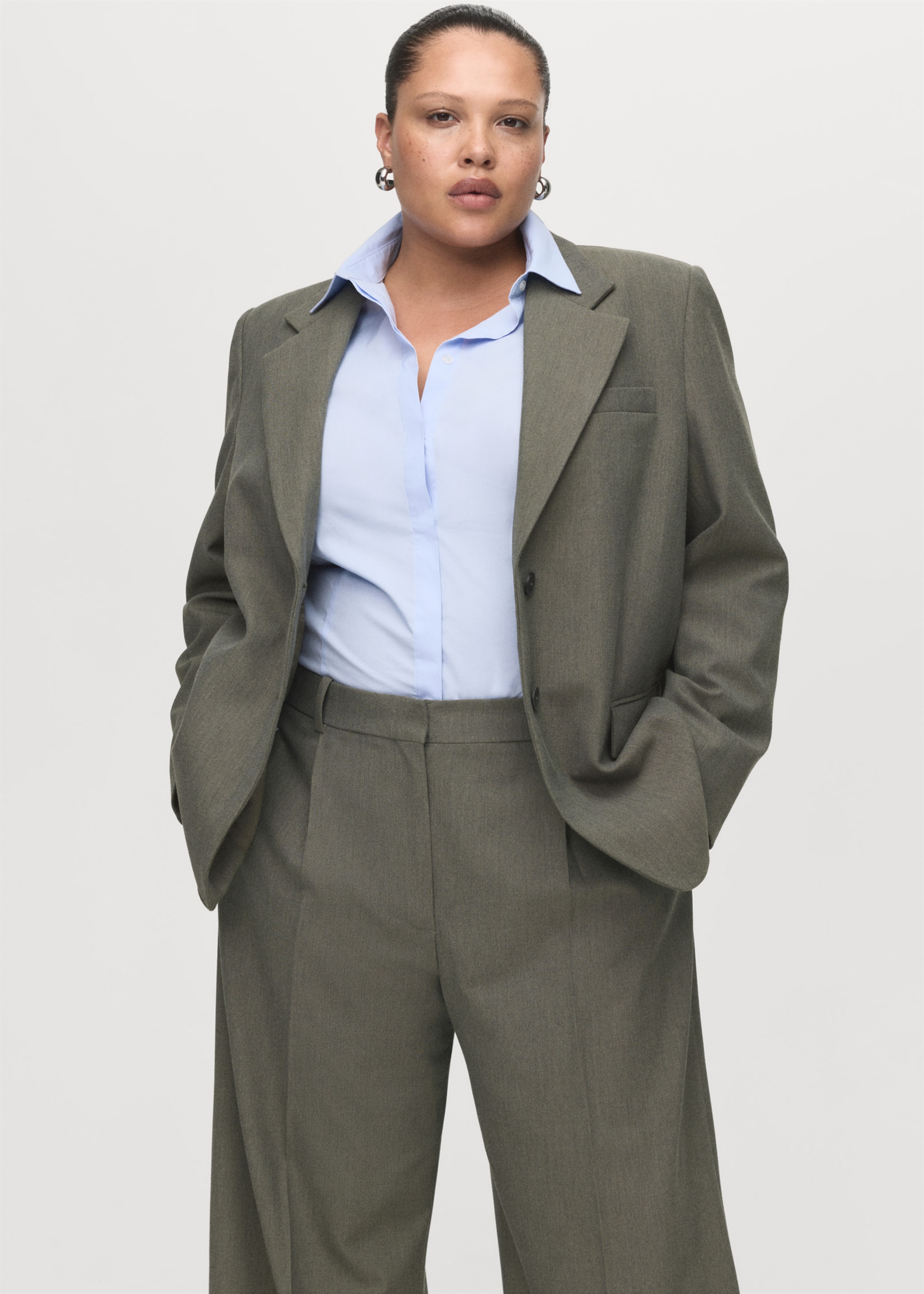 Pleated straight-leg suit trousers - Details of the article 5, Pastel Green. Ref: 17077818-00.