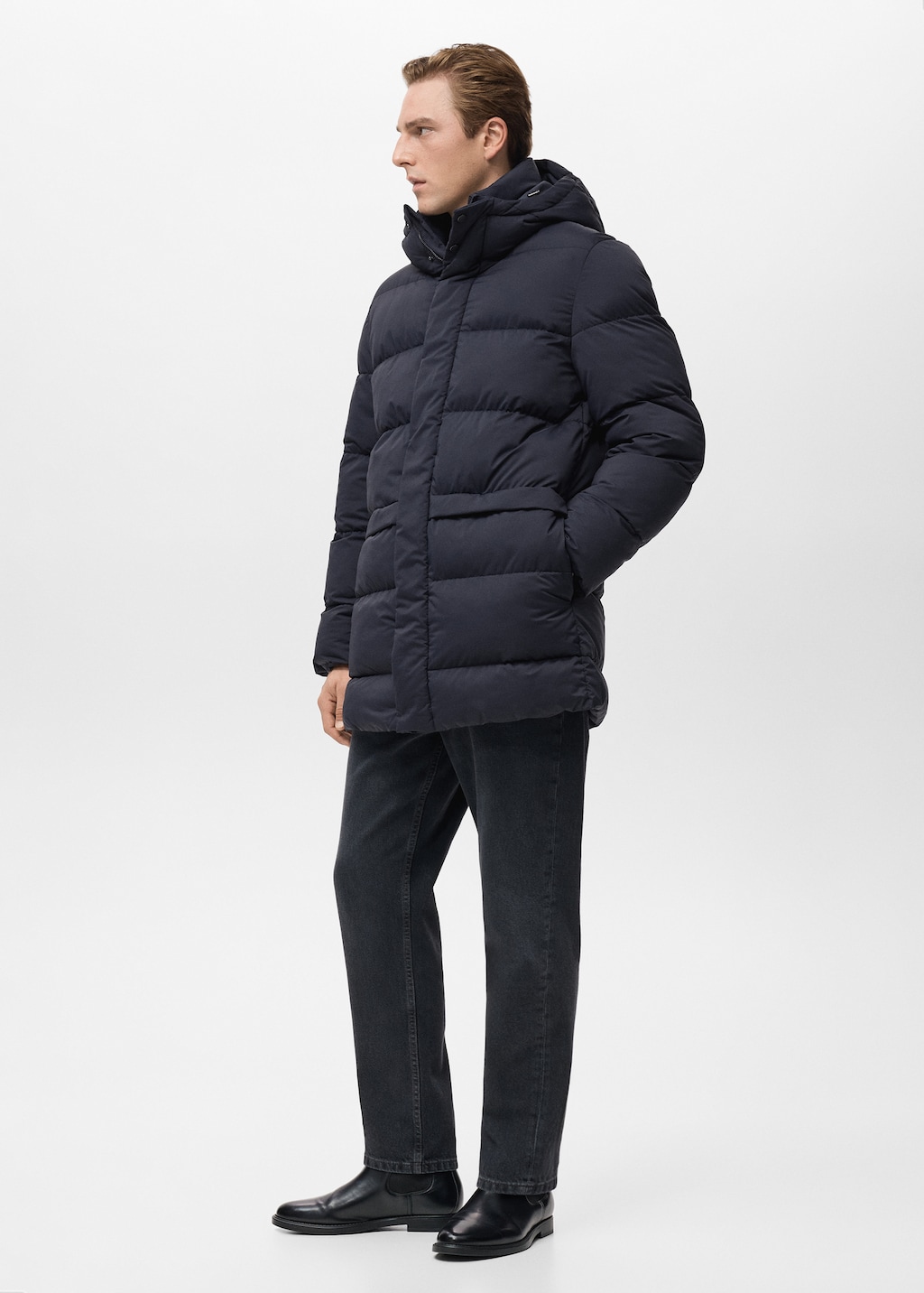Water-repellent hood puffer coat