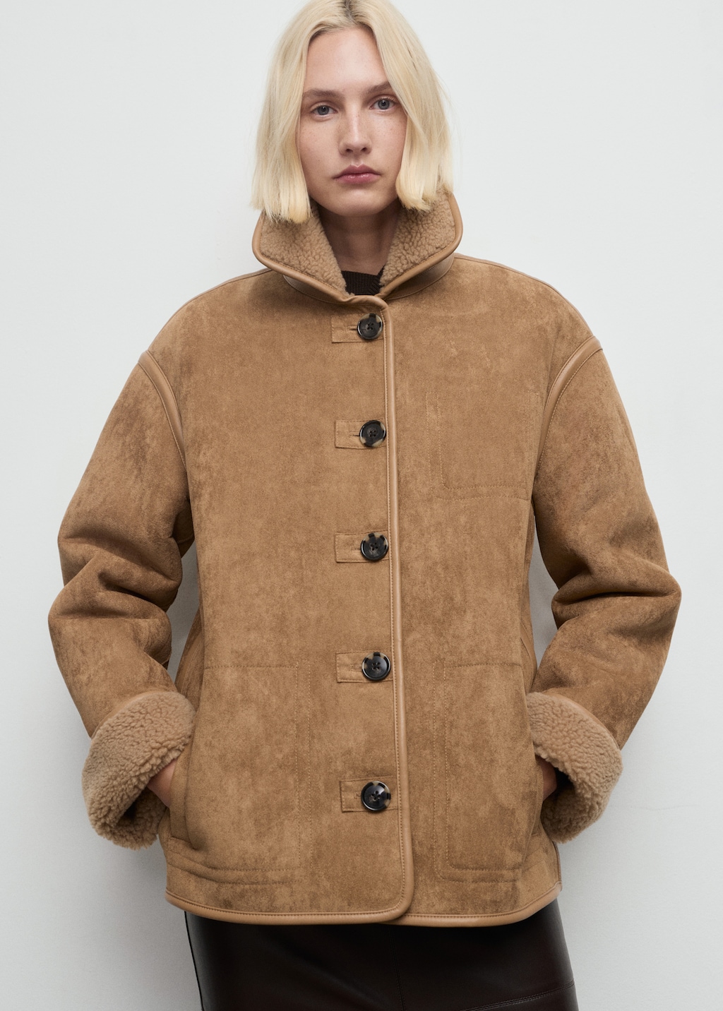 Faux-shearling leather-effect coat
