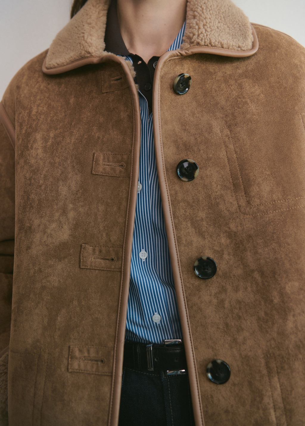 Faux-shearling leather-effect coat